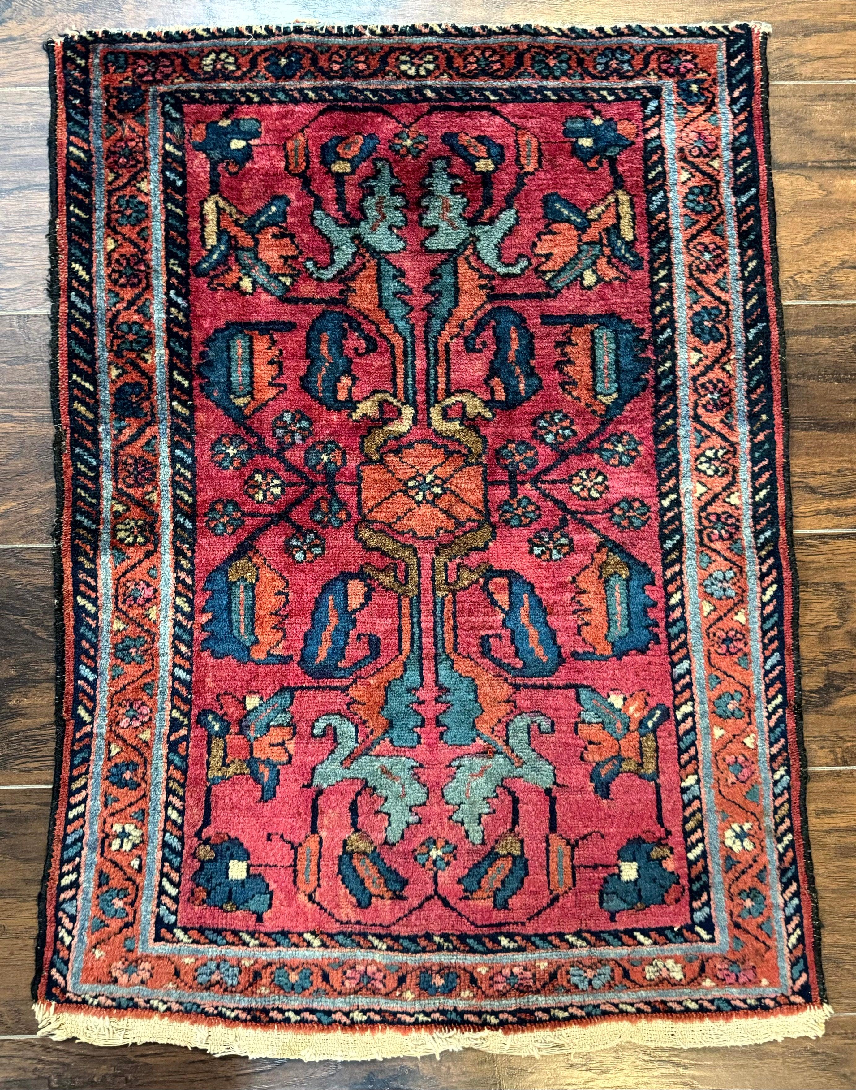 Antique Persian Small Rug 2x3, Persian Lilian Rug, Red - Jewel Rugs
