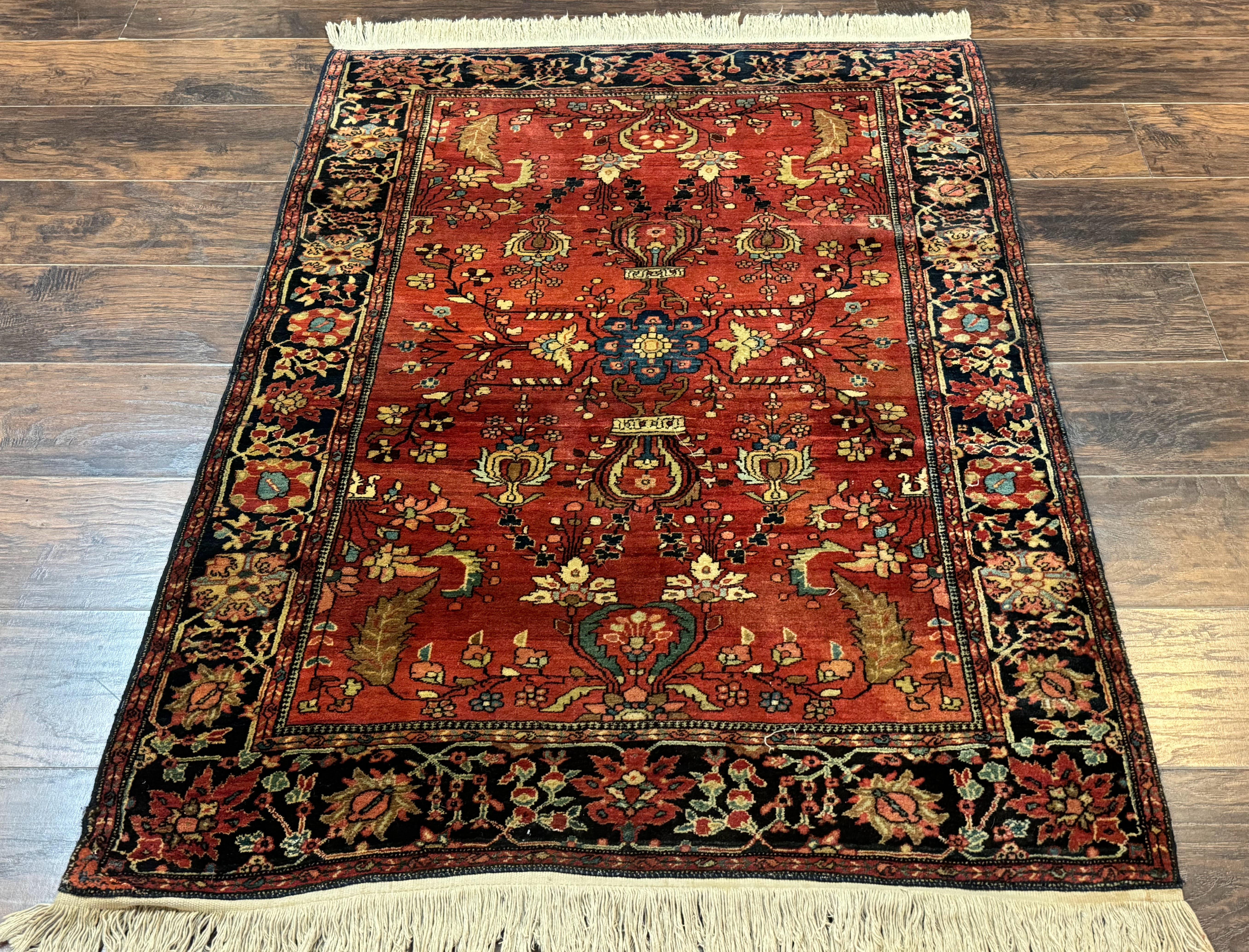 Antique Persian Farahan Sarouk Rug 3.6 x 5, Red, Floral, Traditional Rug, Fine 210 KPSI - Jewel Rugs