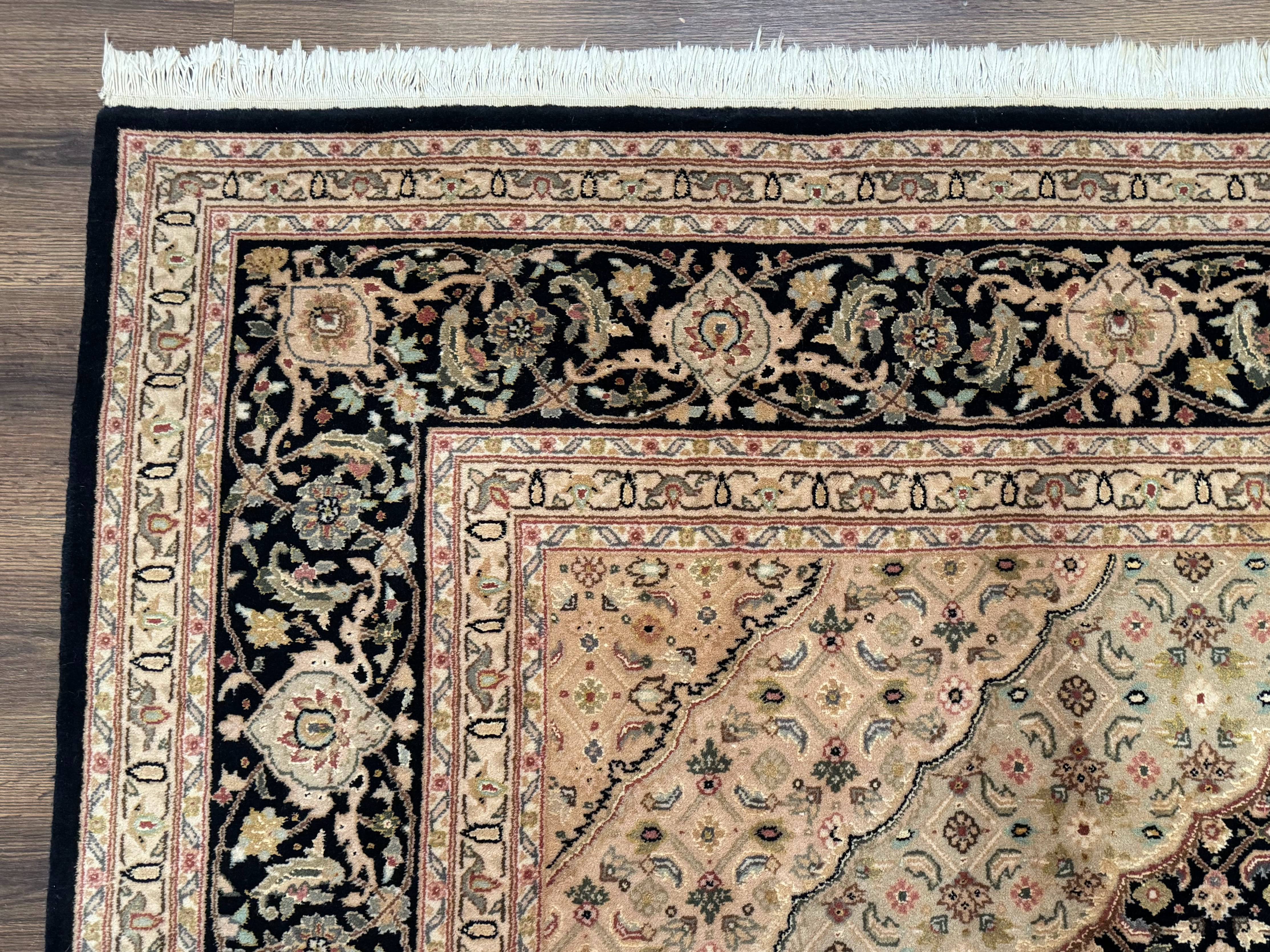 Sino Persian Rug 8x10, Herati Mahi Pattern, Fine 170 KPSI, Black, Wool and Silk Highlights - Jewel Rugs