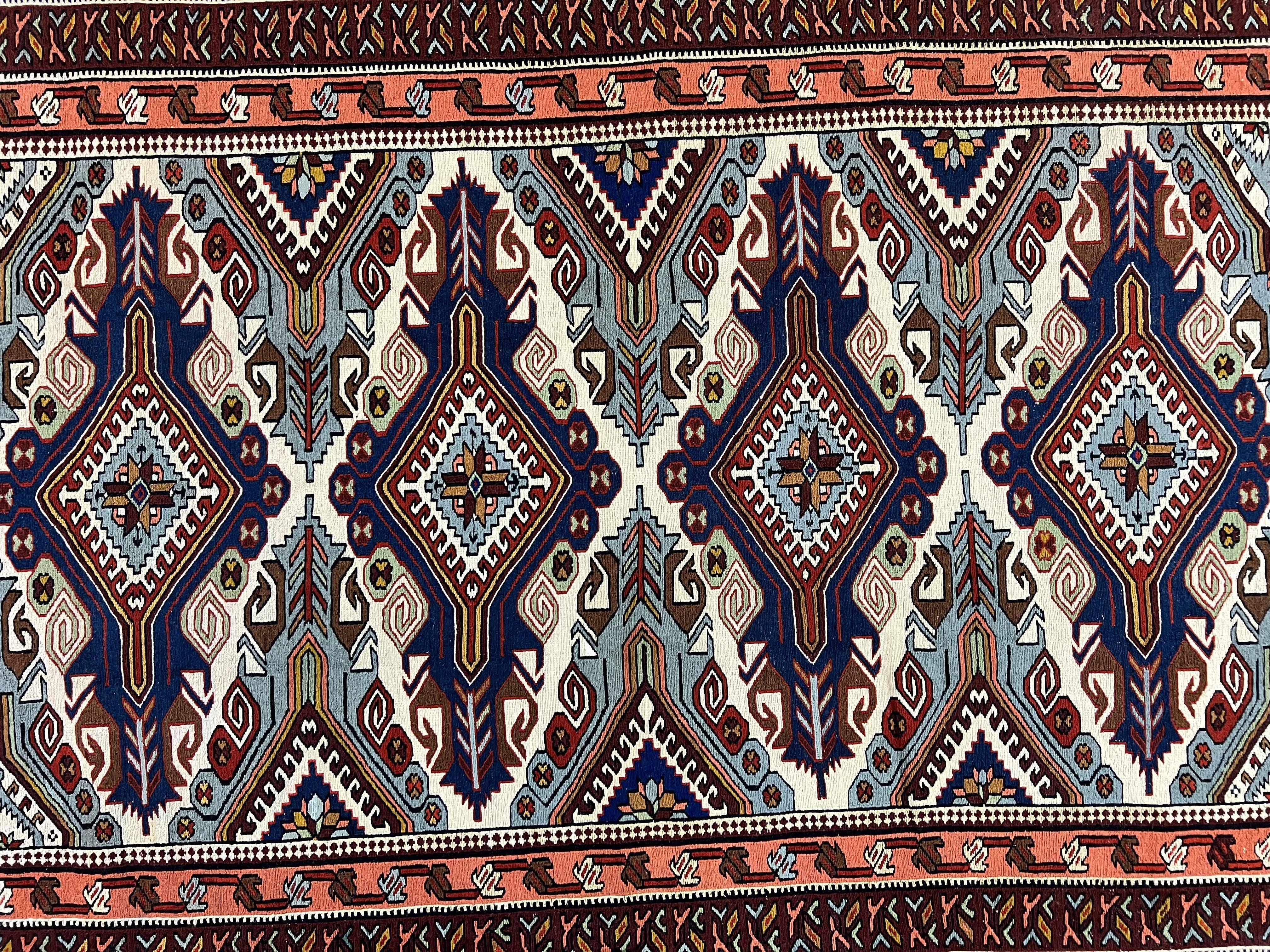 Russian Soumak Rug 6x8, Wool Handmade Antique Kilim Carpet, Multicolor 6 x 8 Geometric Medallions Caucasian Rug, Medium Size - Jewel Rugs