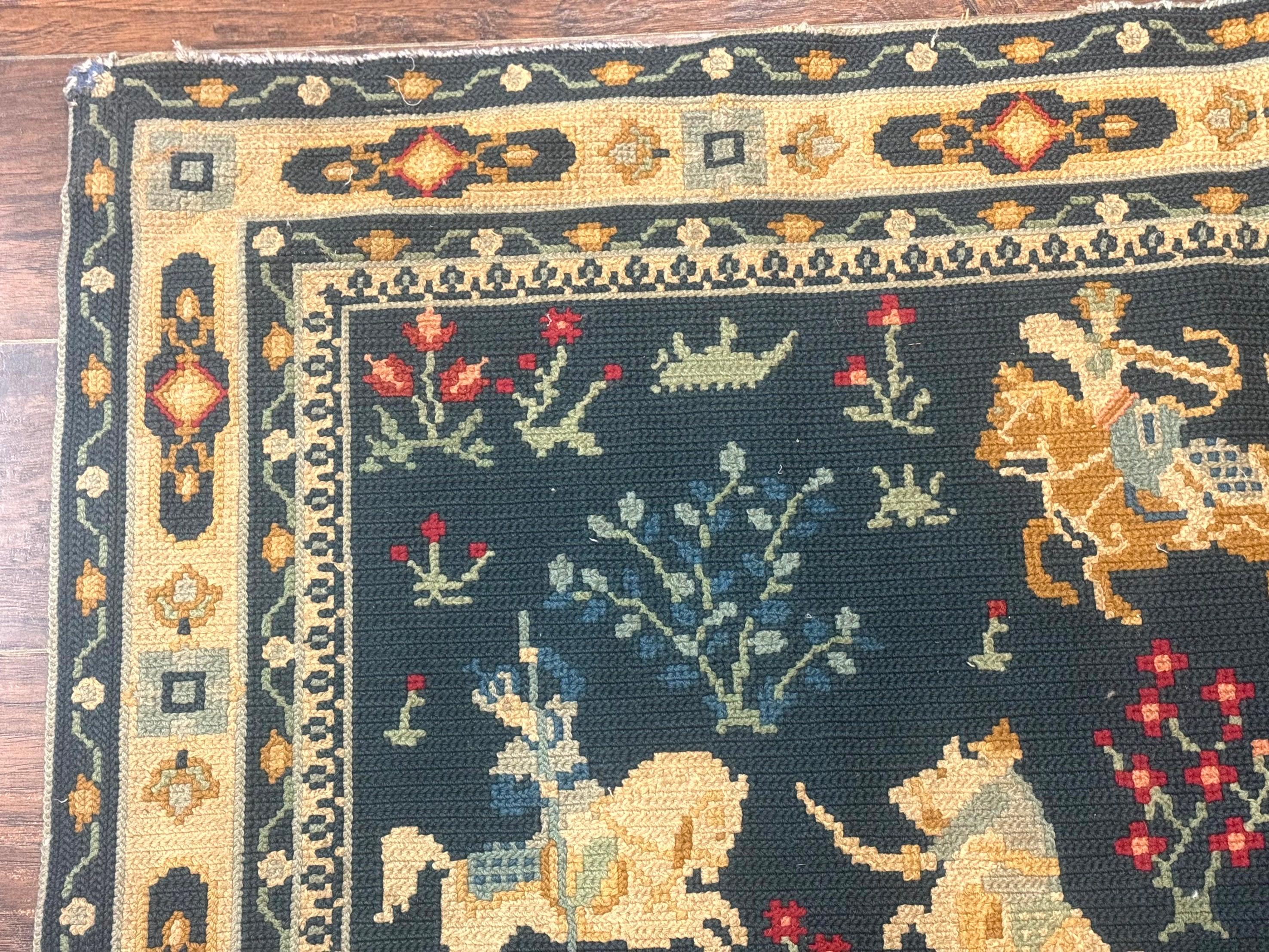 Antique Portuguese Wall Hanging Tapestry Rug, Hunting Design, Horsemen, Handmade, Flatweave - Jewel Rugs