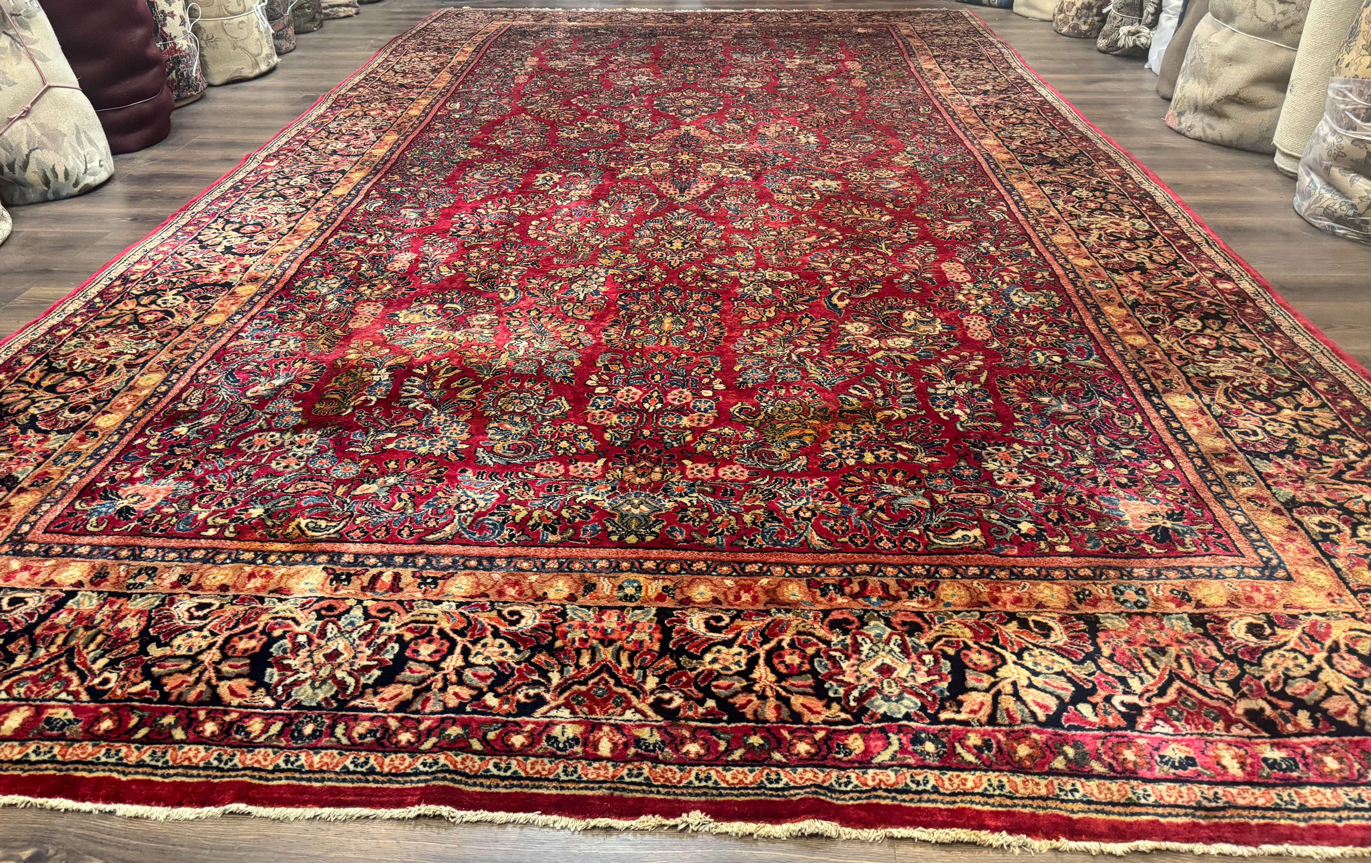 Persian Sarouk Rug 10x18, Palace Size Antique Persian Carpet, Wool, Red, Floral, Handmade Traditional Persian Rug, Extra Large Rug - Jewel Rugs