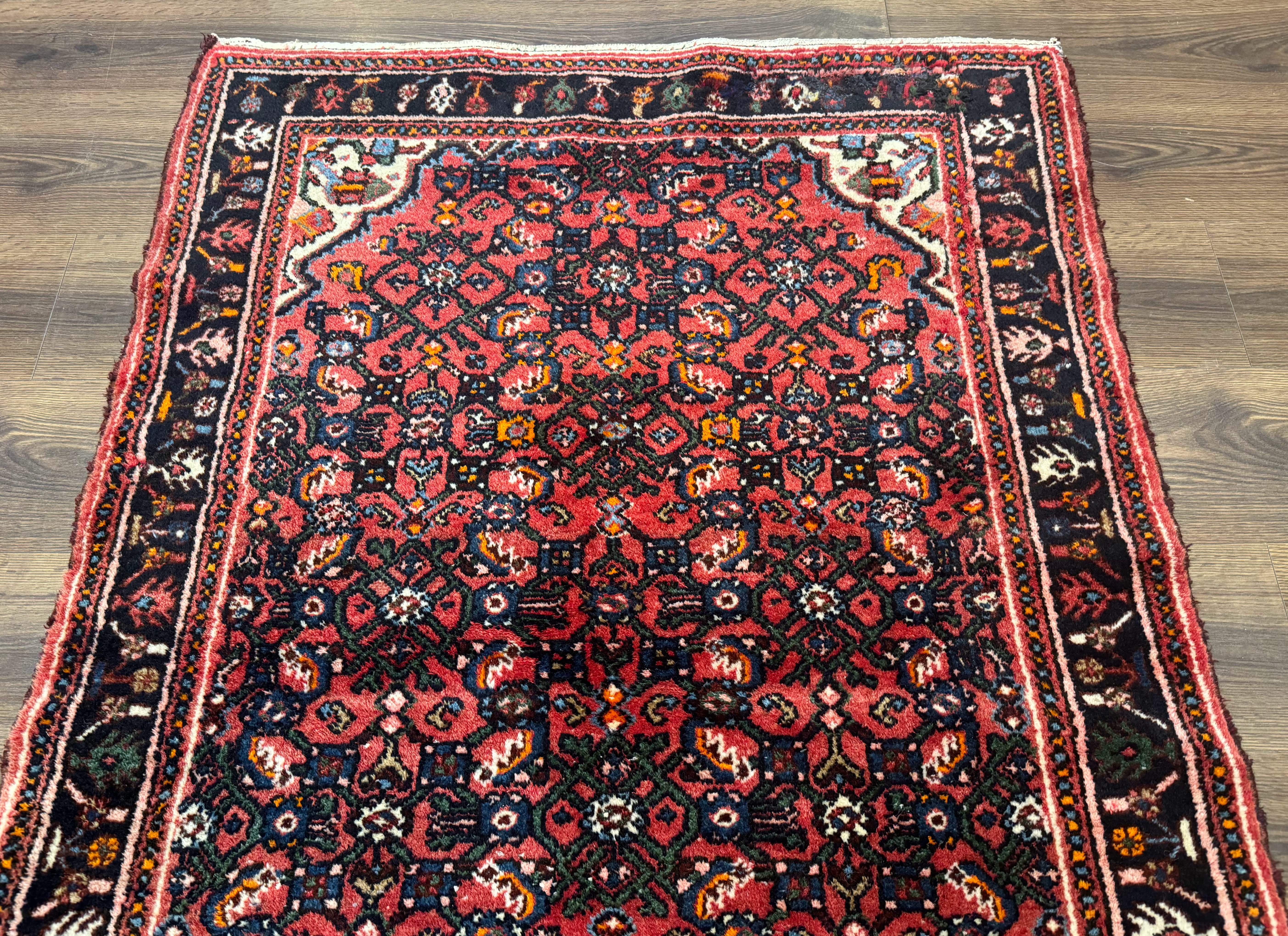 Antique Persian Hamadan Rug 4x5, Red, Allover Pattern - Jewel Rugs