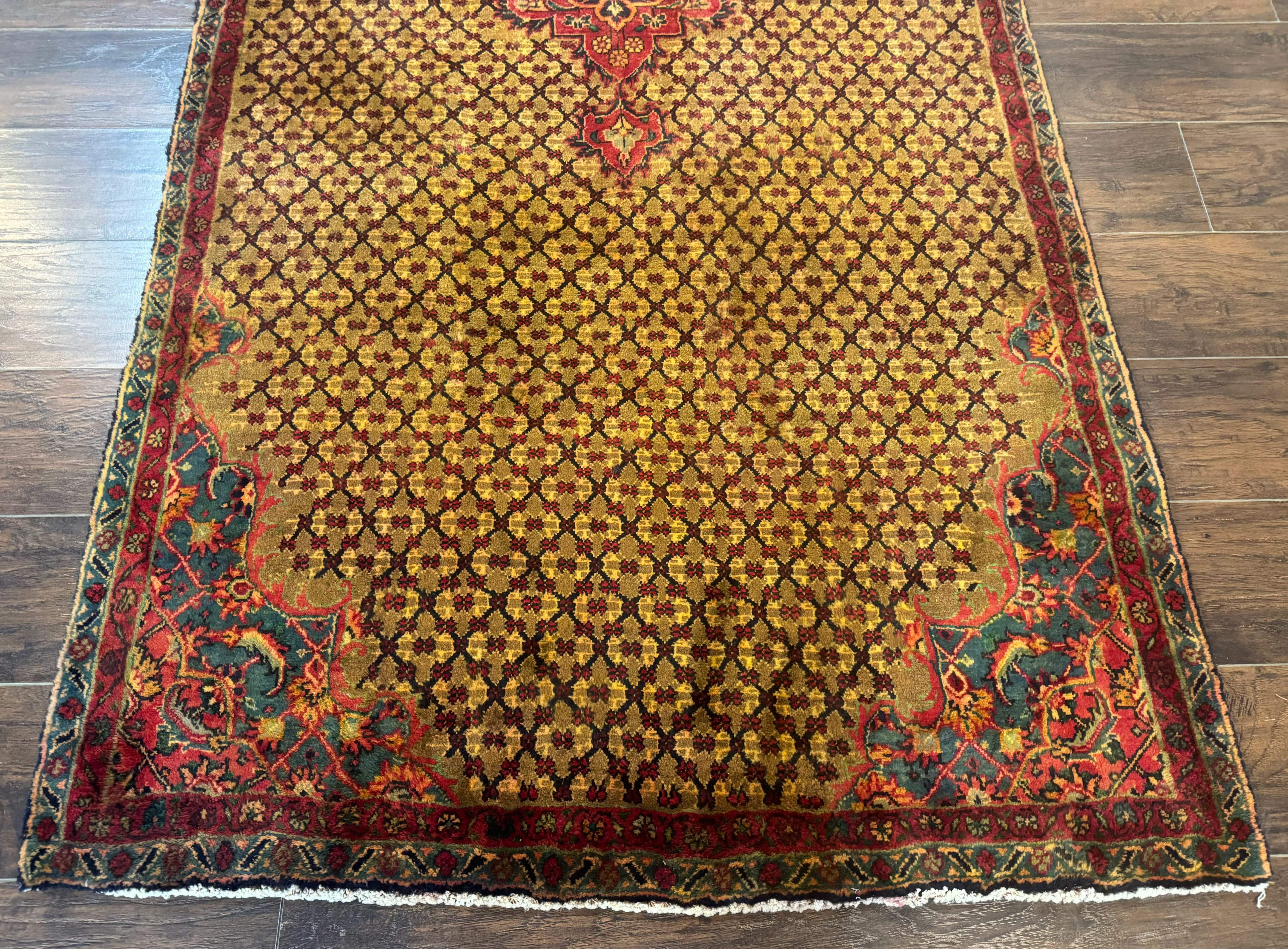 Persian Kurdish Koliai Runner Rug 4x9 – Camel Hair and Red, Wool Antique Tribal Carpet - Jewel Rugs