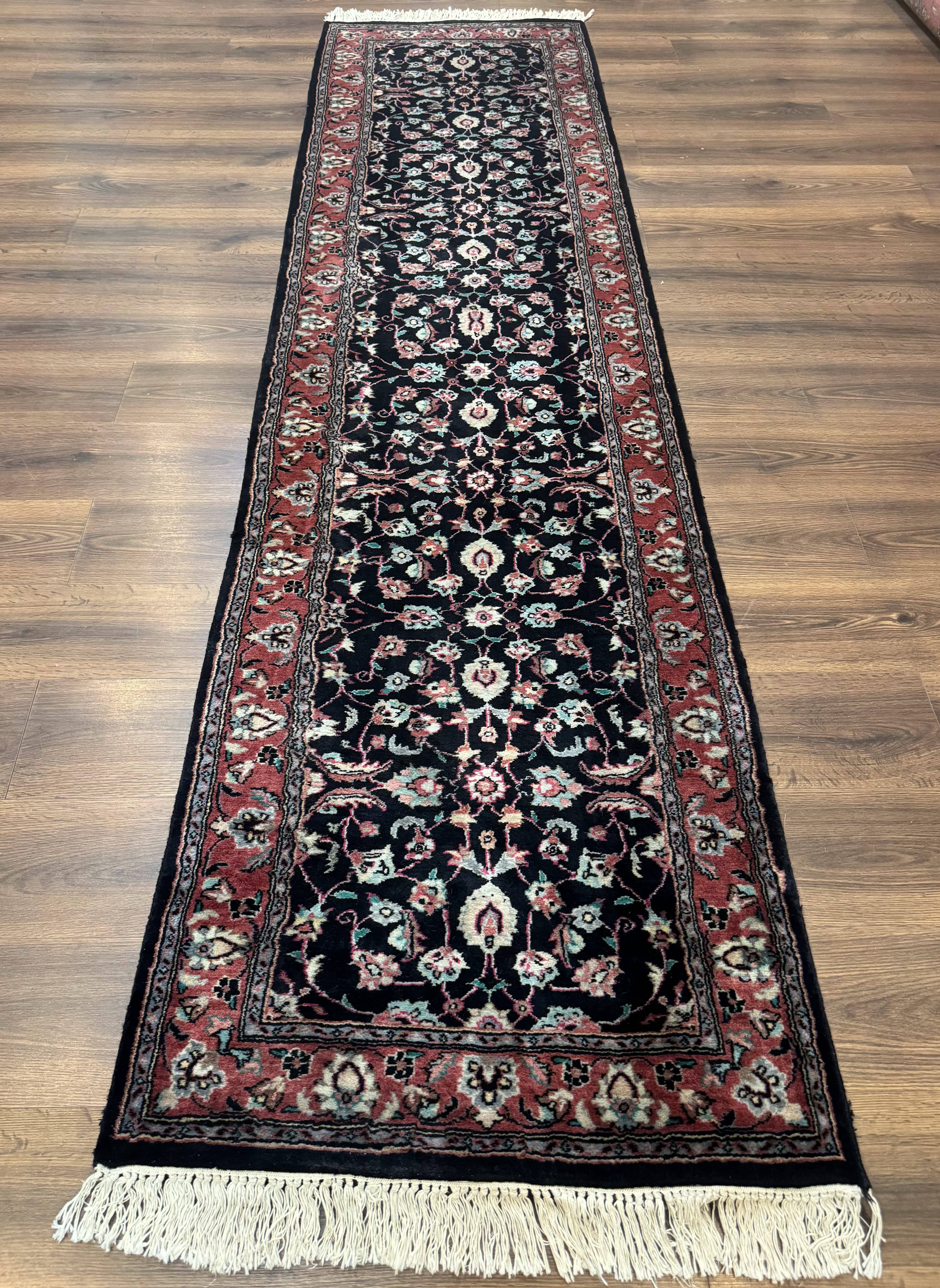 Pak Persian Runner Rug 2.8 x 10, Dark Blue, Floral Allover, Wool - Jewel Rugs