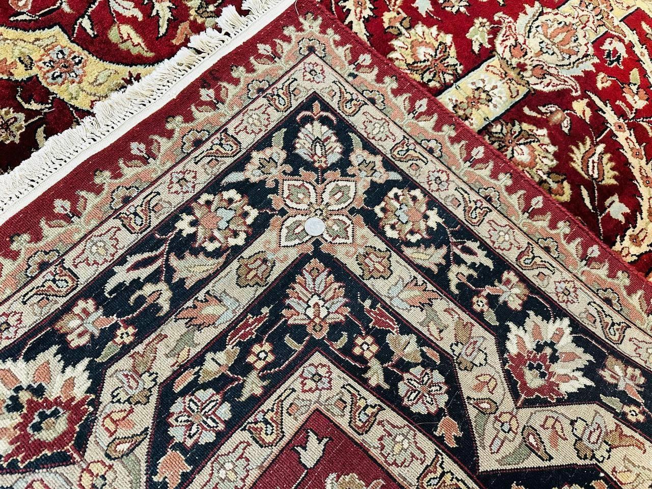 Indo Persian Rug 8x10, Red Vintage Wool Traditional Carpet, Floral, Handmade - Jewel Rugs
