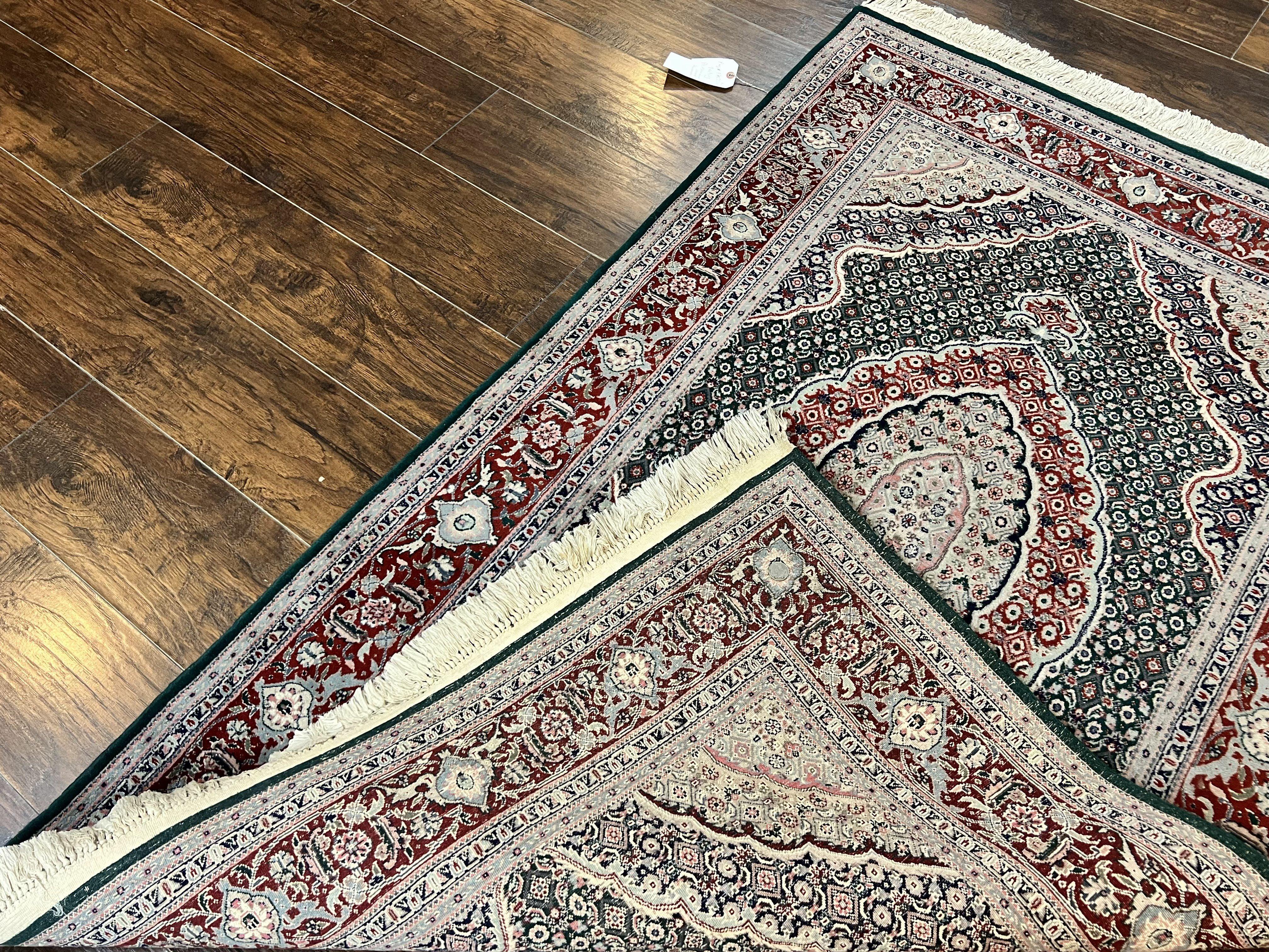 Sino Persian Rug 4x6, Wool with Silk Highlights, Fine Hand Knotted Carpet, Green & Maroon Red, Herati Medallion, Vintage Rug - Jewel Rugs