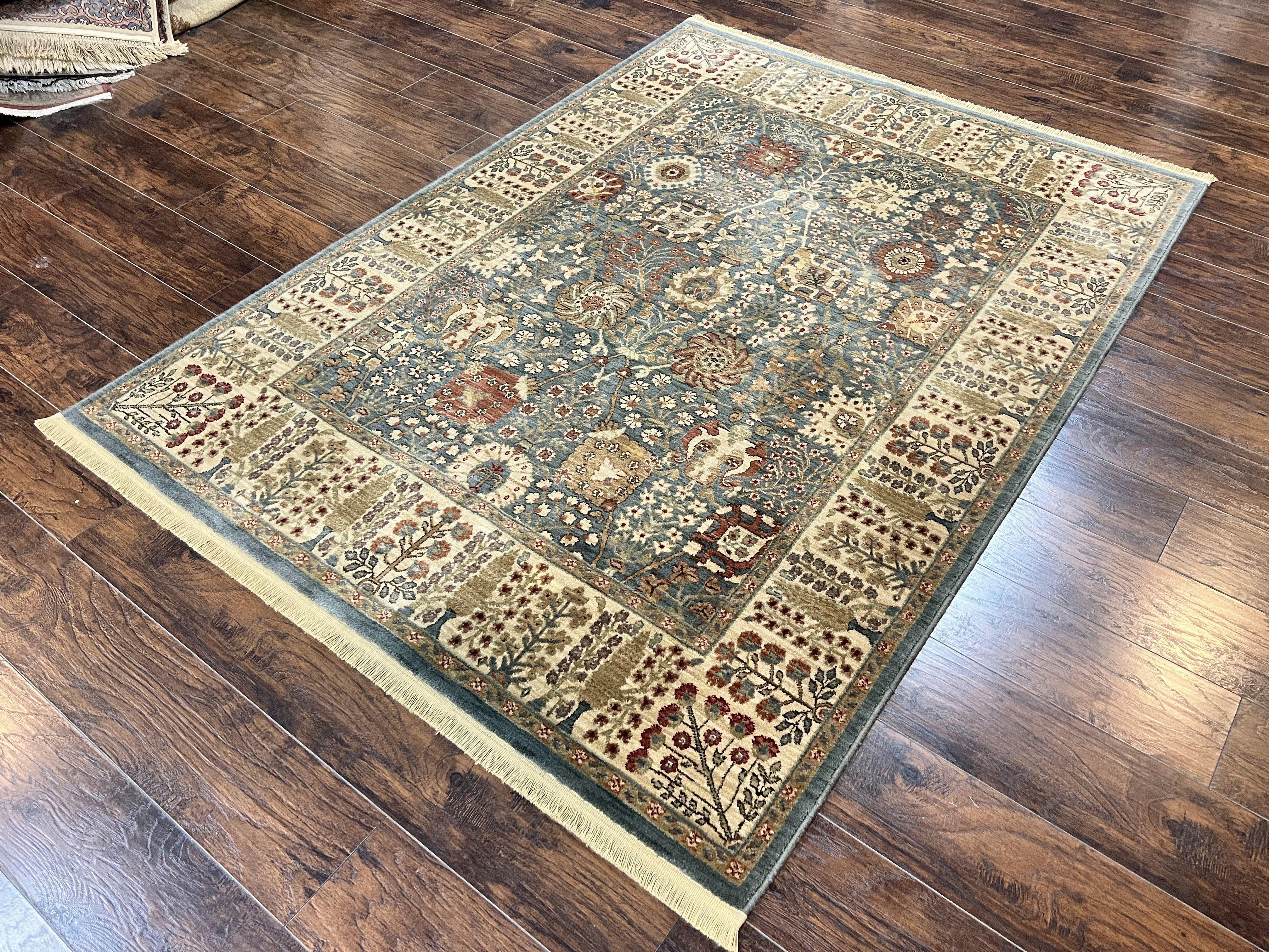 Belgium Power-Loomed Rug 5.6 x 7.6, Green and Cream Rug, Vintage Wool Area Rug, Oriental Carpet, Medium Sized Rug - Jewel Rugs