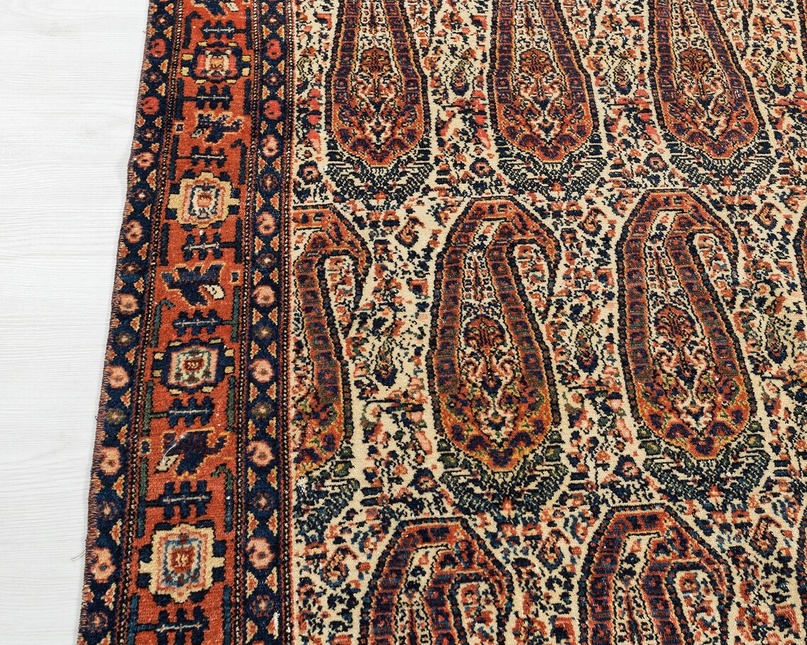Persian Senneh Rug 5x6, Boteh Paisley Design, Antique 1920s Carpet, Rare - Jewel Rugs