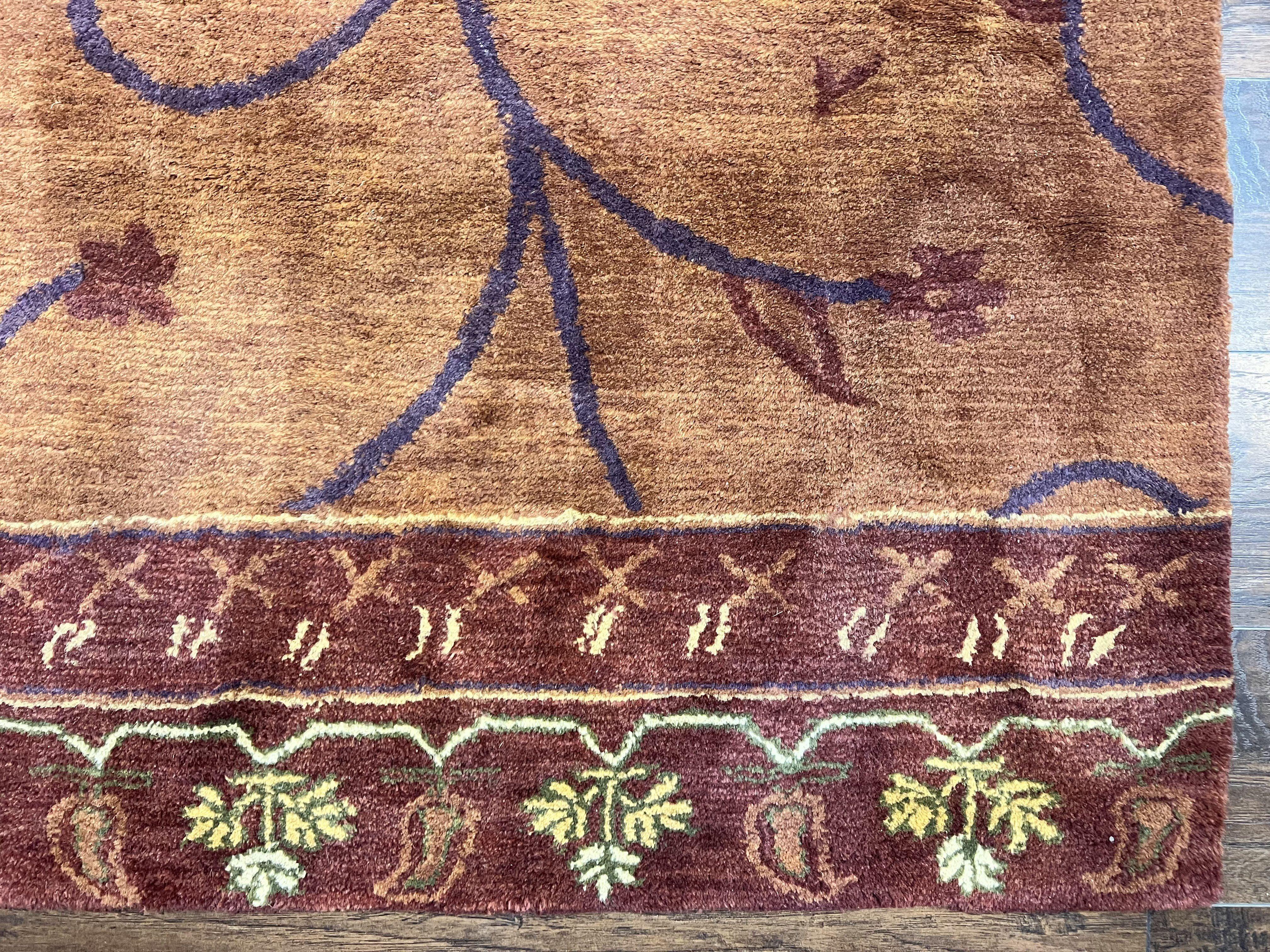 Pottery Barn Rug 5x8, Vintage Hand Tufted Carpet, Wool and Silk, Rust & Maroon - Jewel Rugs