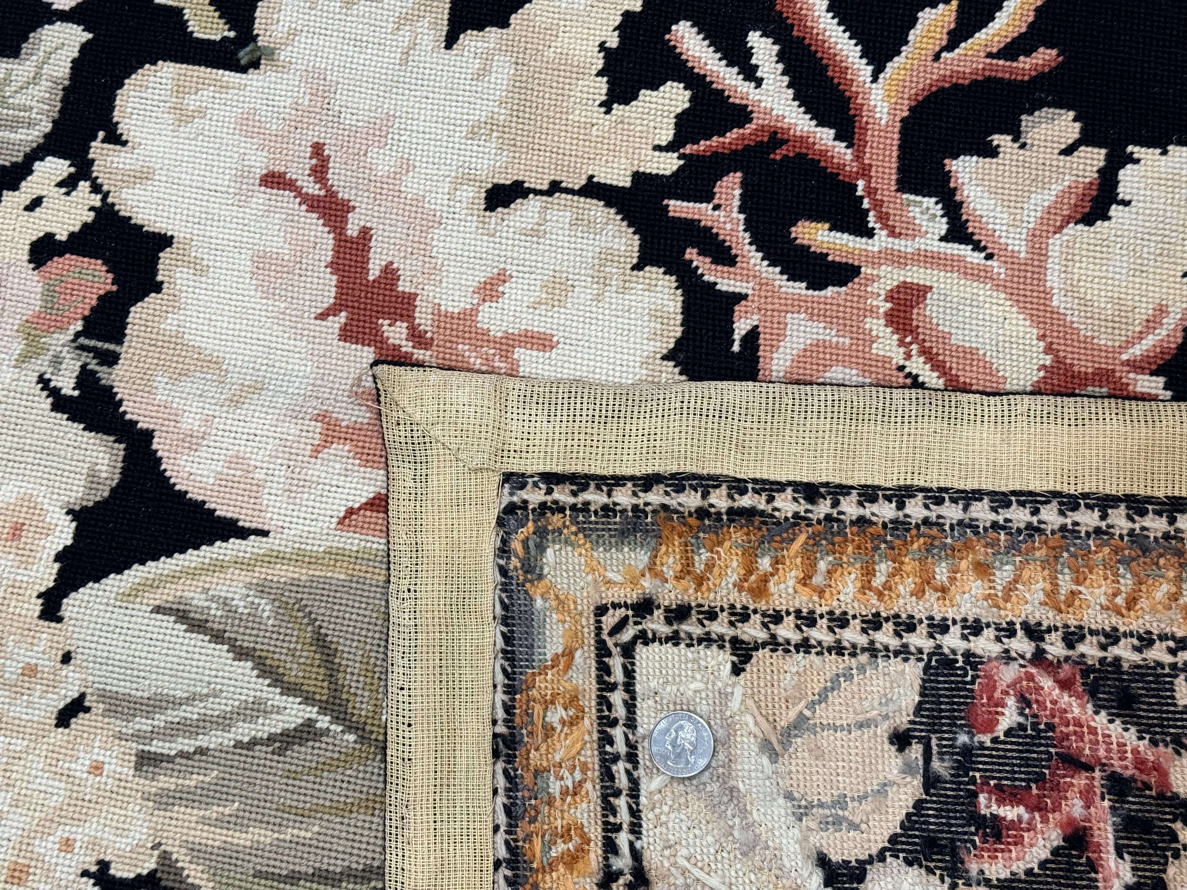 Palace Size Needlepoint Rug 13x17, Extra Large Wool Floral Handmade Carpet, European Design, Botanical - Jewel Rugs