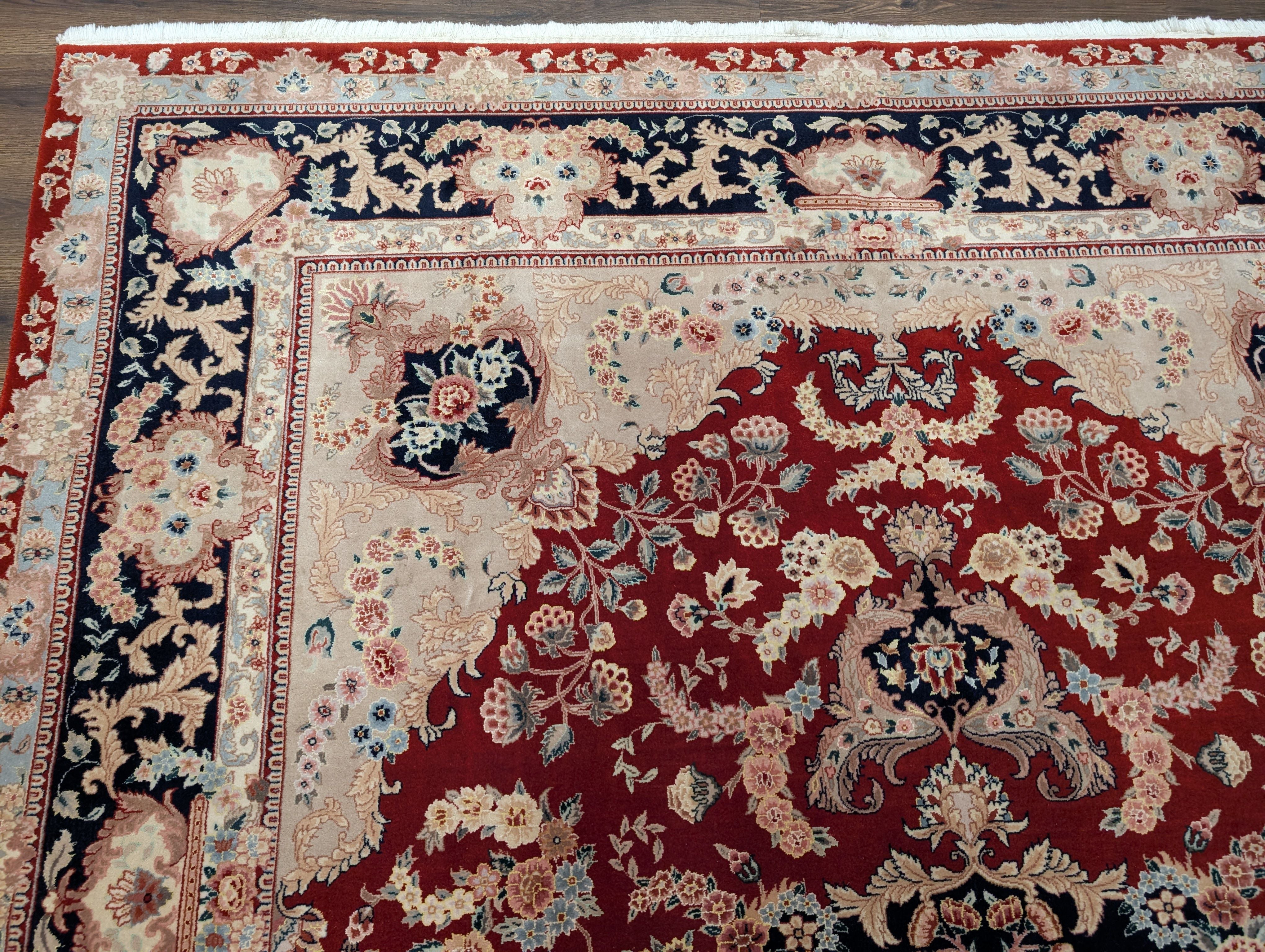 Pak Persian Rug 9x12 – Red and Navy, Wool and Silk, Medallion Oriental Carpet, 225 KPSI - Jewel Rugs