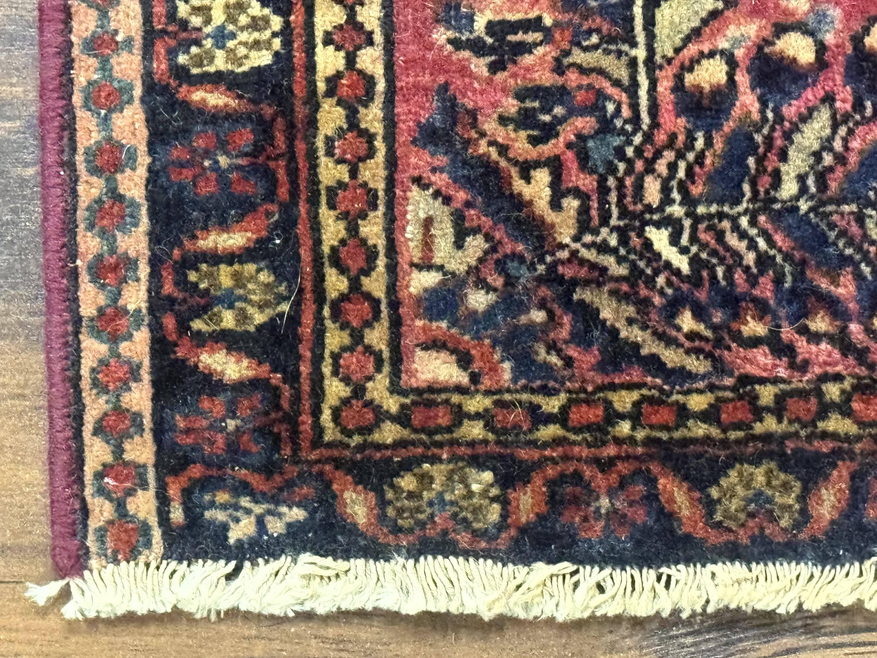 Small Antique Persian Sarouk Rug 2x2 ft, Red 1920s Wool Rug - Jewel Rugs