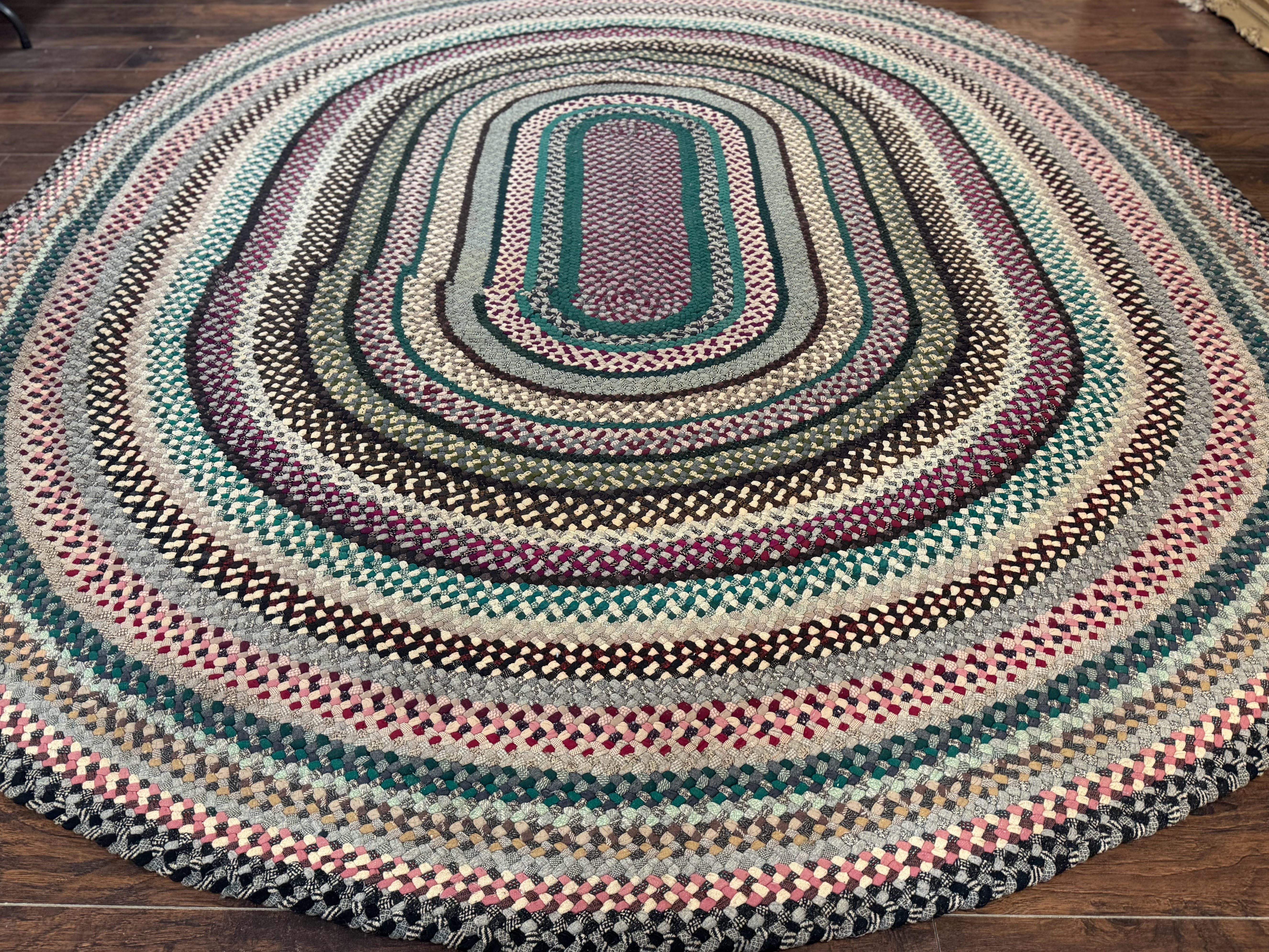 Large Oval American Braided Rug 10x12, Multicolor Vintage Braided Carpet - Jewel Rugs