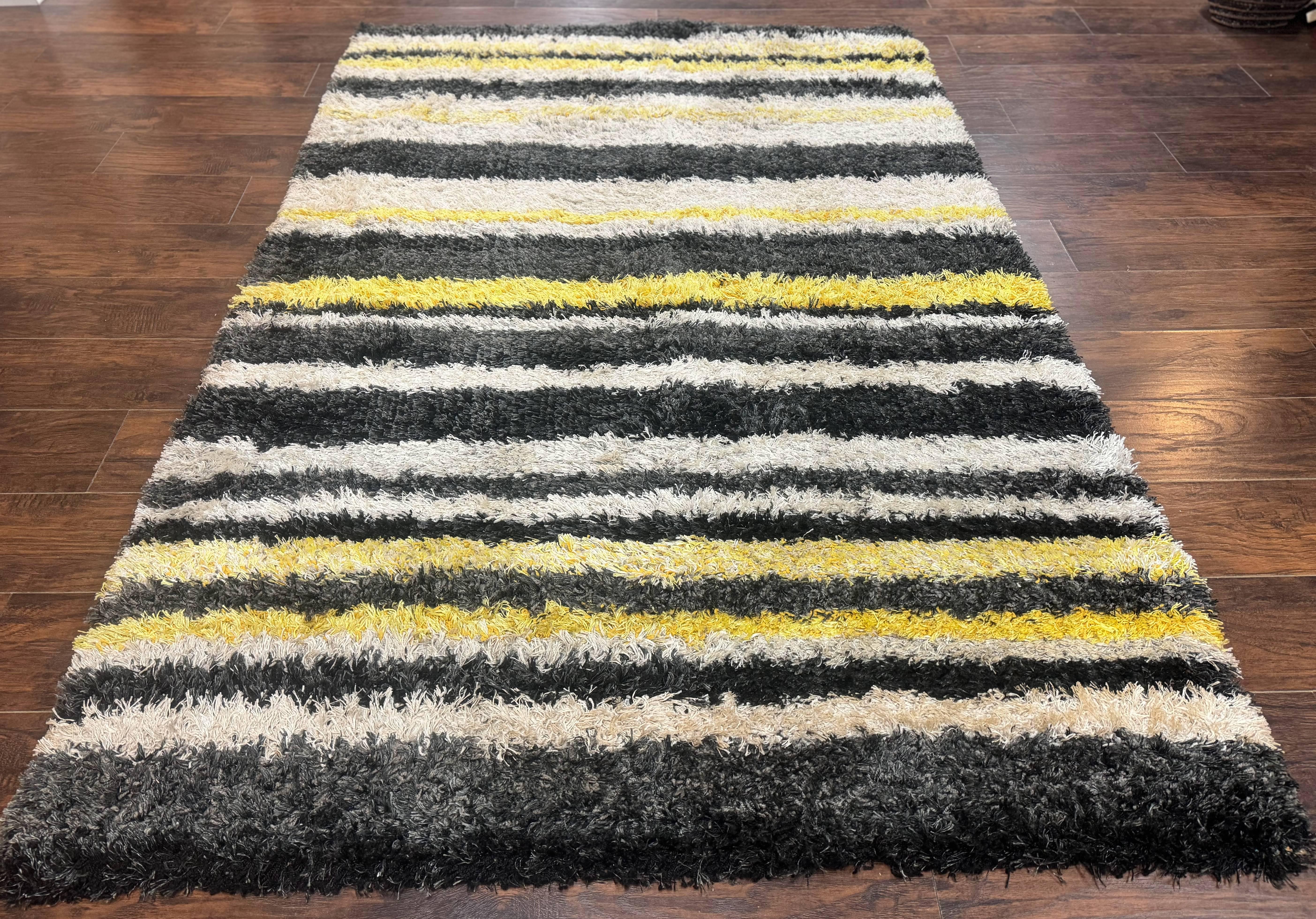 Shag Rug 5x8, Yellow Ivory Charcoal, Contemporary - Jewel Rugs