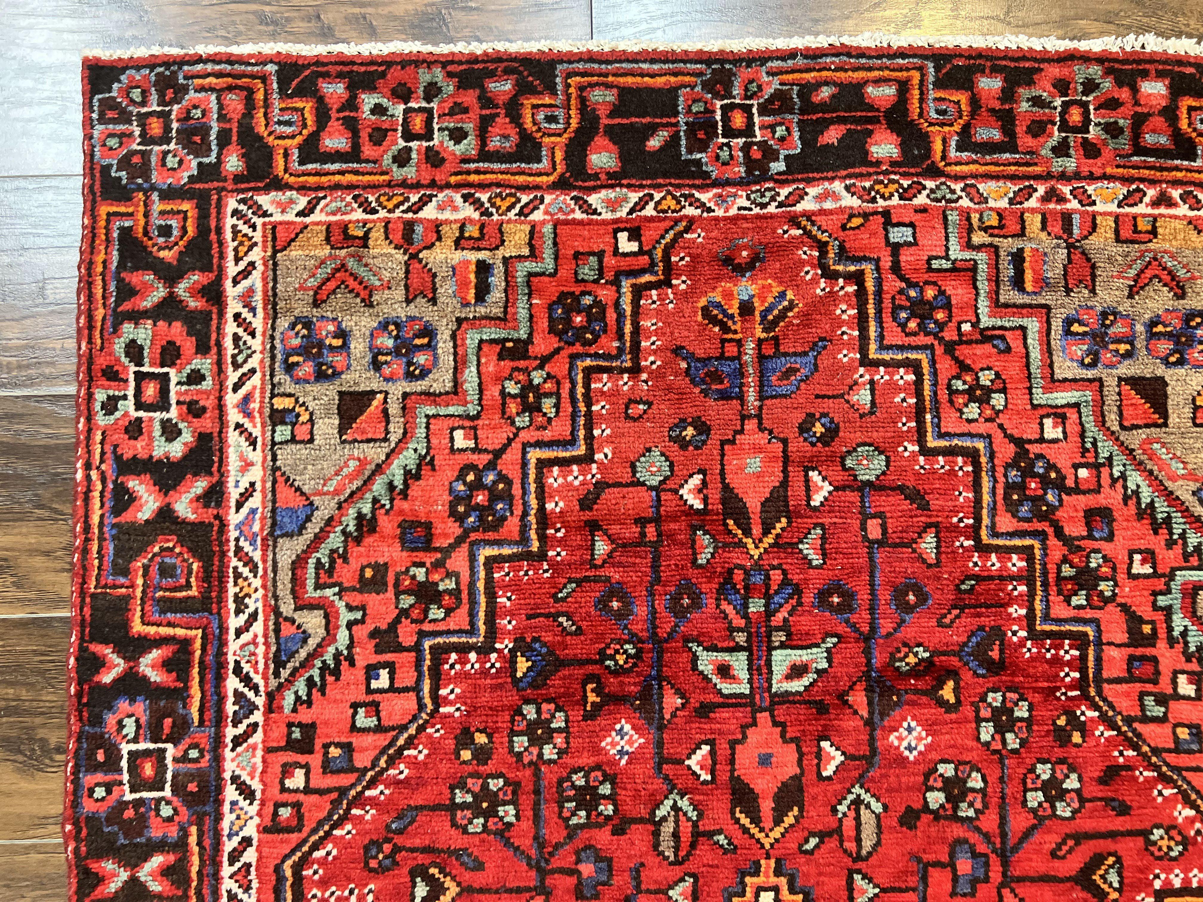 Antique Persian Tribal Rug 4x7, Red, Geometric Medallion, Handmade, Wool, Persian Zanjan Rug - Jewel Rugs