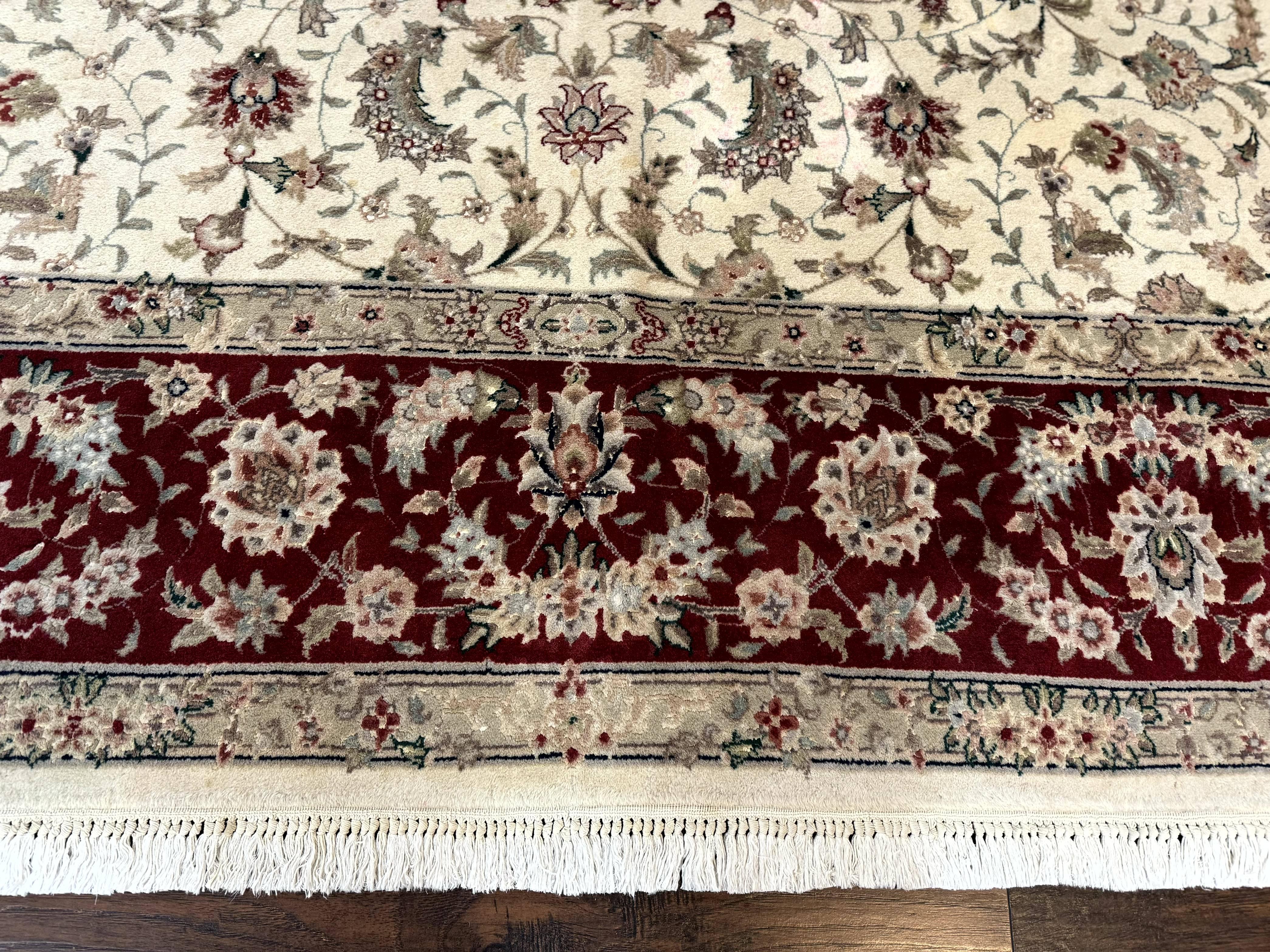 Sino Persian Rug 8x10, Beige and Burgundy, Floral Allover, Wool & Silk, Vintage - Jewel Rugs