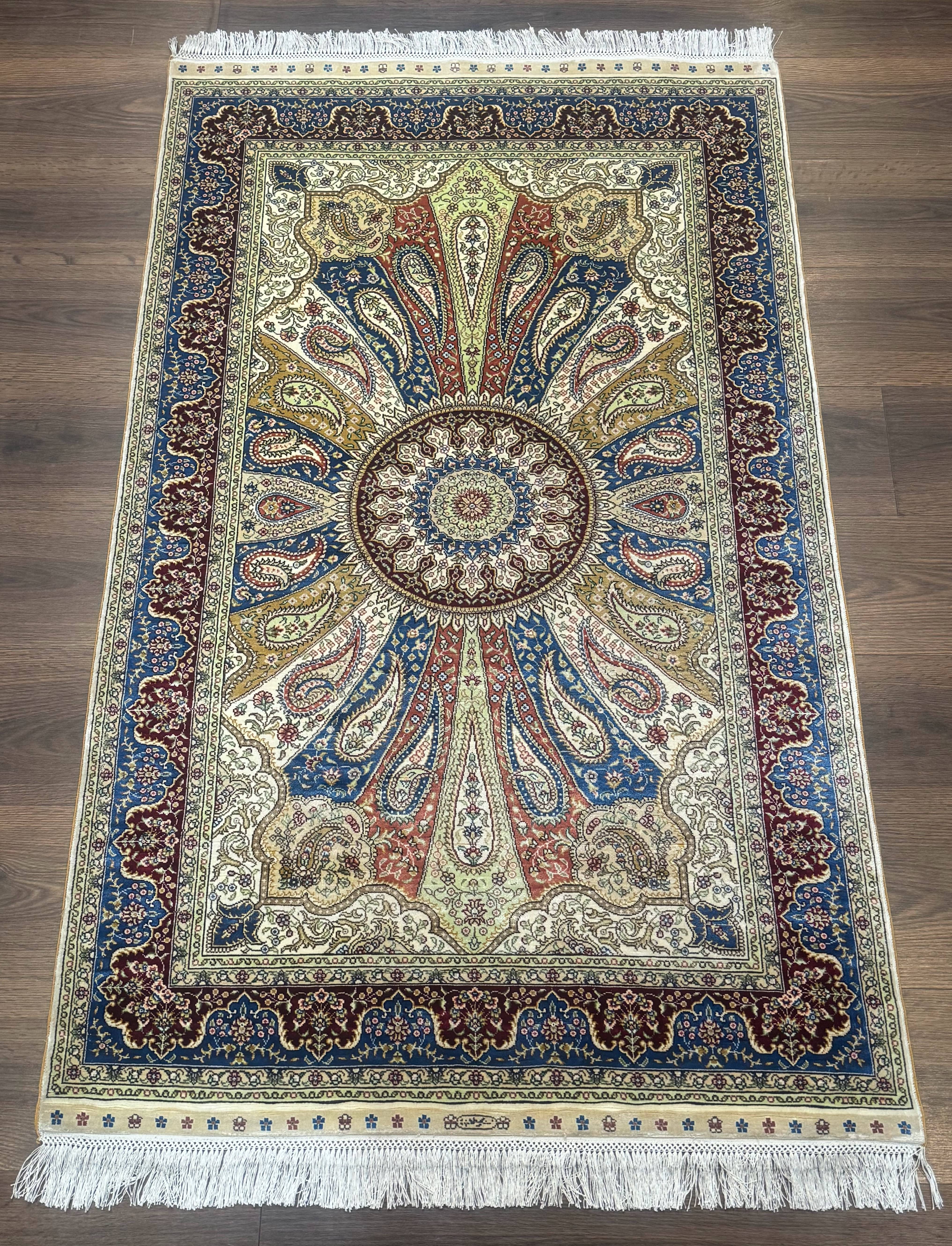 Colorful Turkish Silk Hereke Rug 3x5 with Signature, Unique Design, Very Fine 340 KPSI - Jewel Rugs