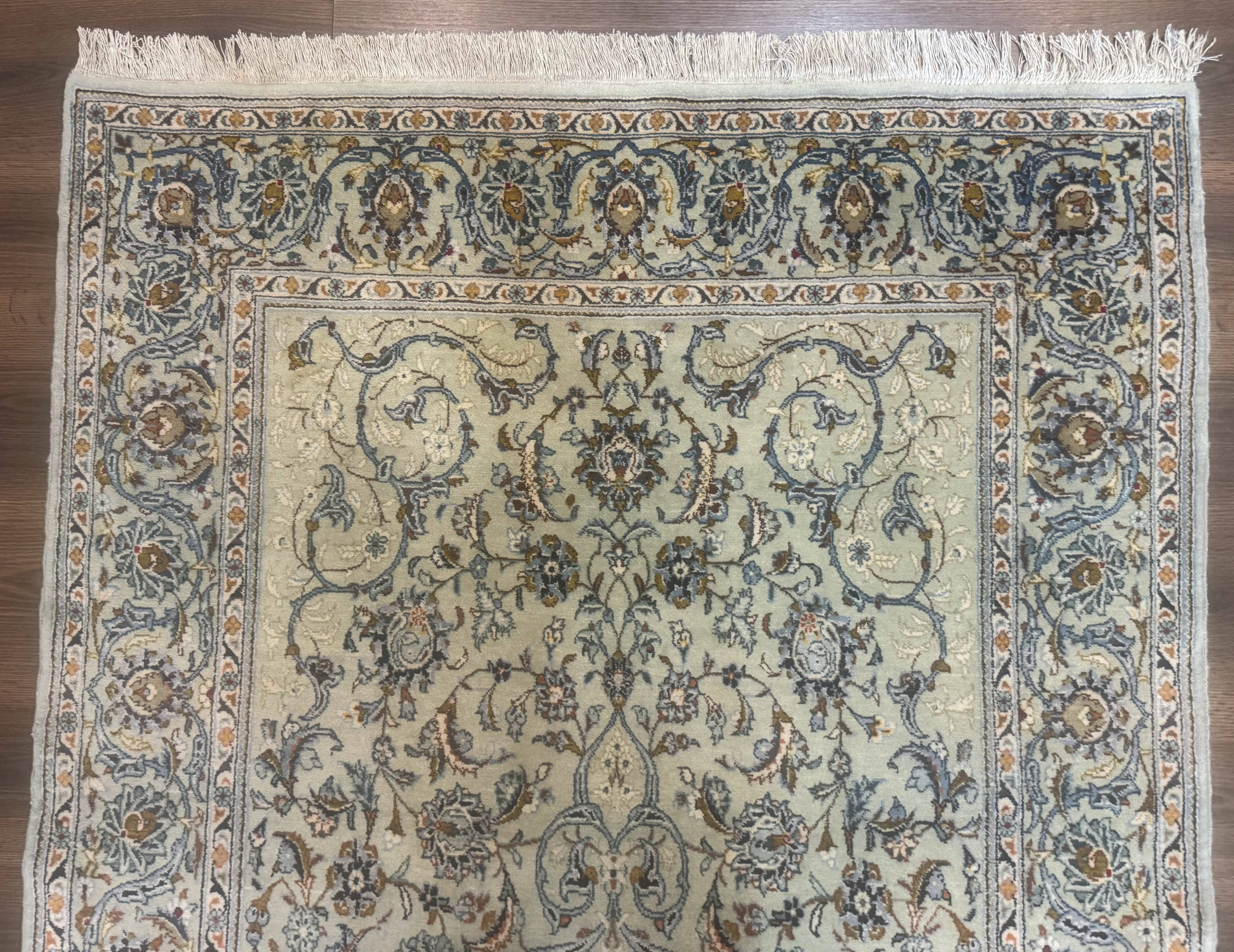 Persian Kashan Rug, Unique Colors, 225 KPSI, Light Green and Light Blue - Jewel Rugs