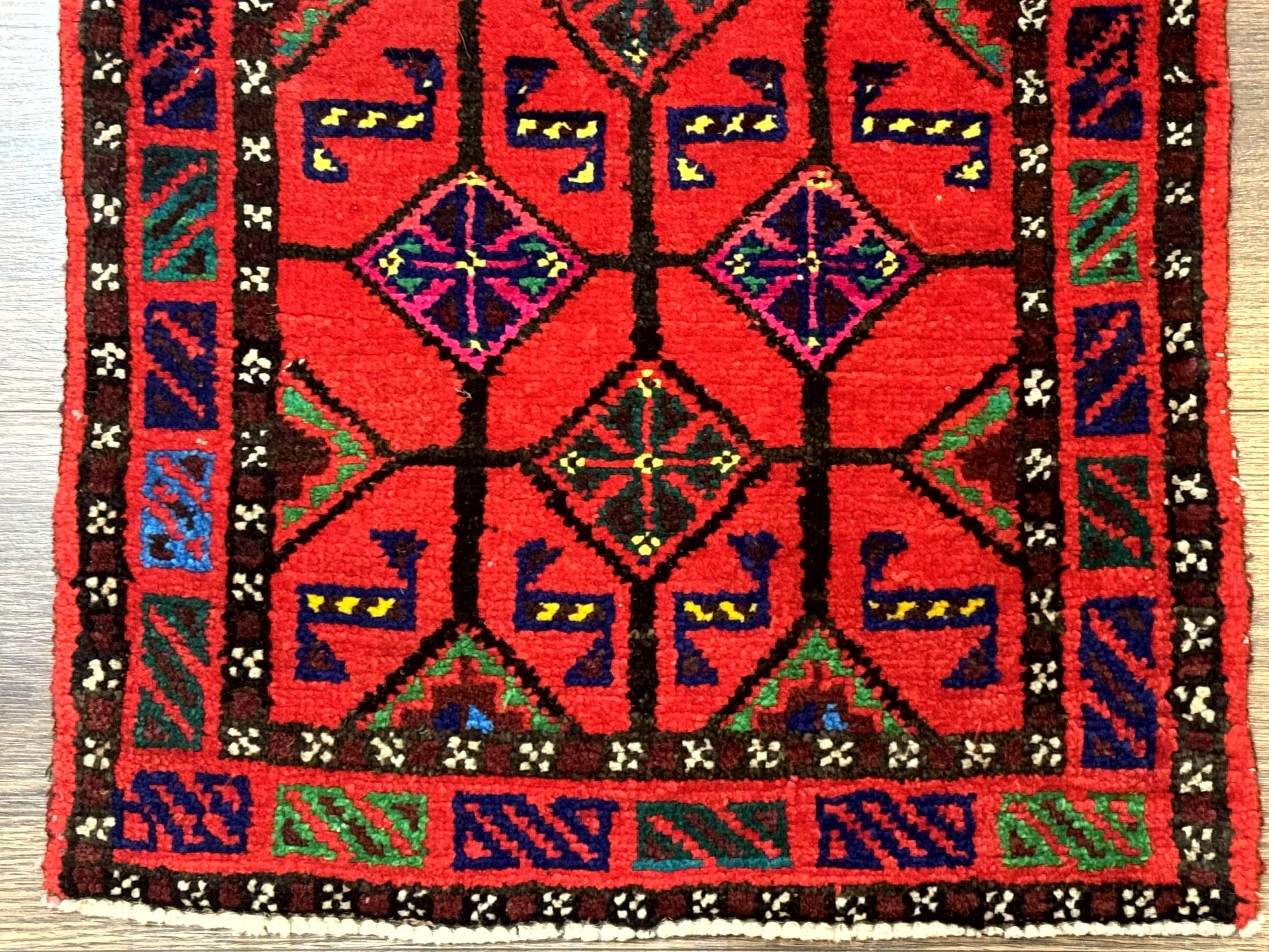 Small Red Persian Balouchi Rug 1.5 x 2, Tribal Rug, Wool - Jewel Rugs