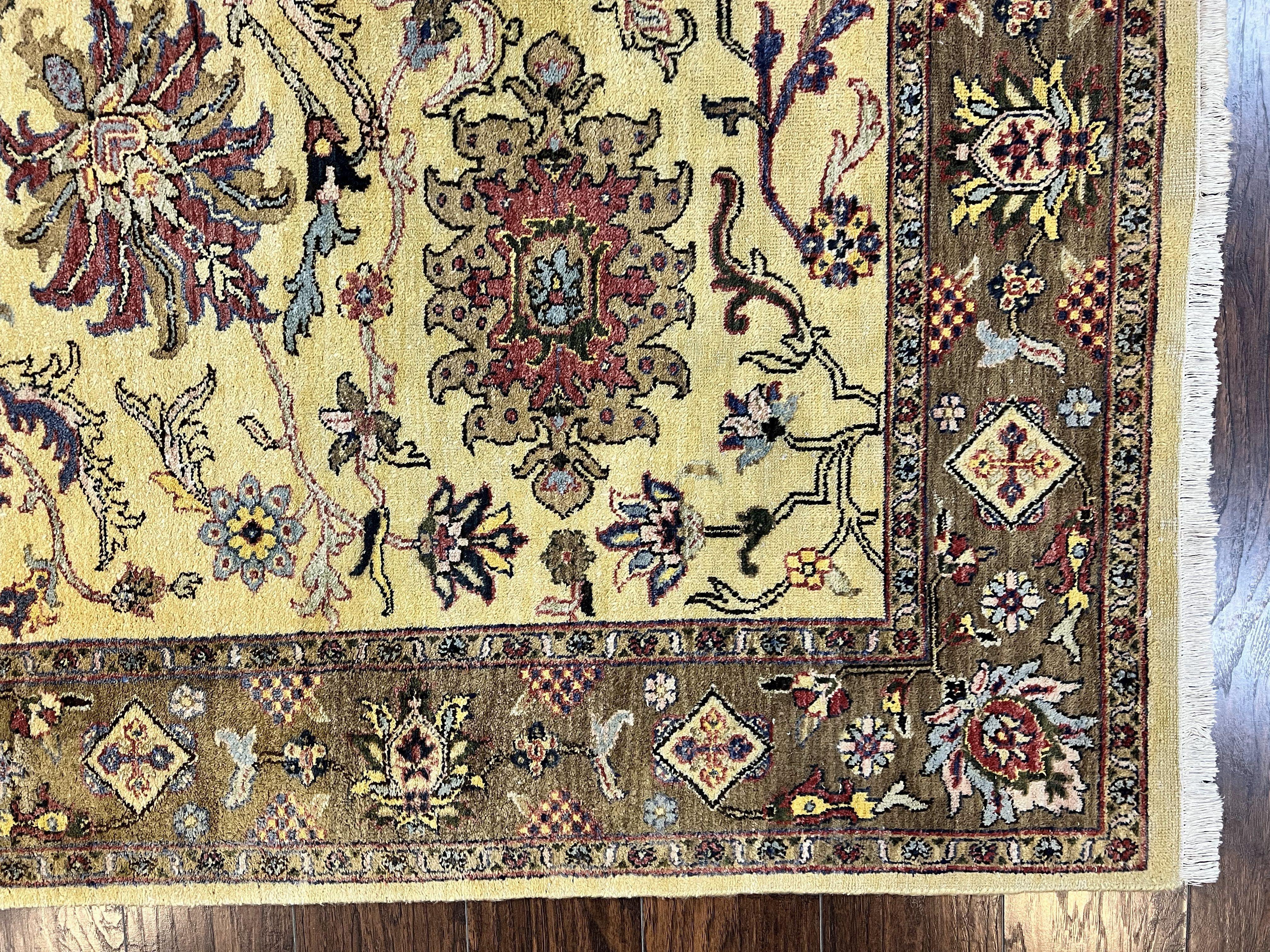 Indo Mahal Rug 7 x 9.5, Hand Knotted Wool Oriental Carpet, Indian Area Rug, Handmade Vintage Light Yellow/Gold Area Rug, Floral Design Rug - Jewel Rugs