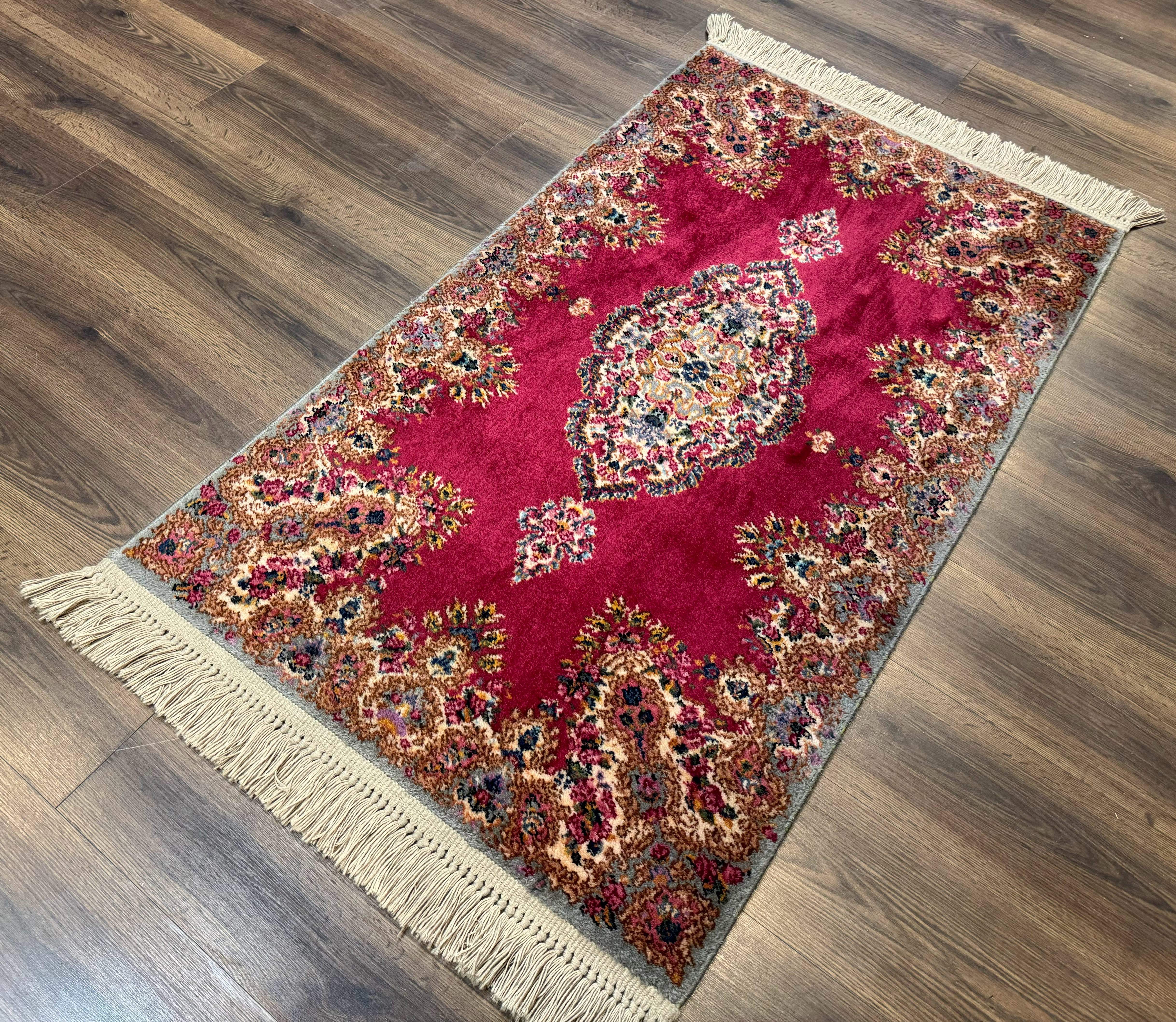 Karastan Rug 3x5 Red Medallion Kirman #762, Wool Vintage Original 700 Series - Jewel Rugs