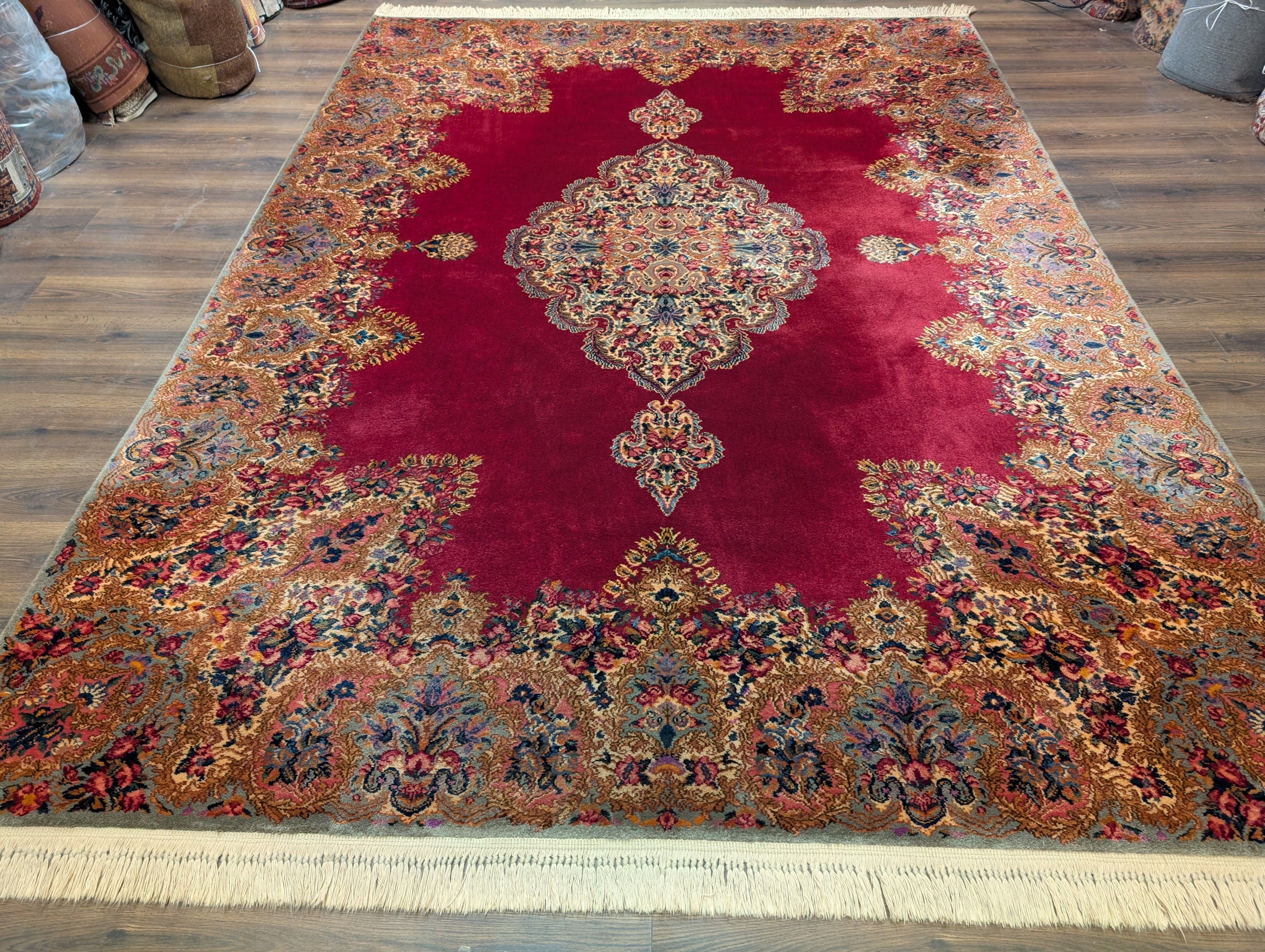 Karastan Rug 8.8 x 12, Kirman Red Medallion #762, Wool Vintage Karastan - Jewel Rugs