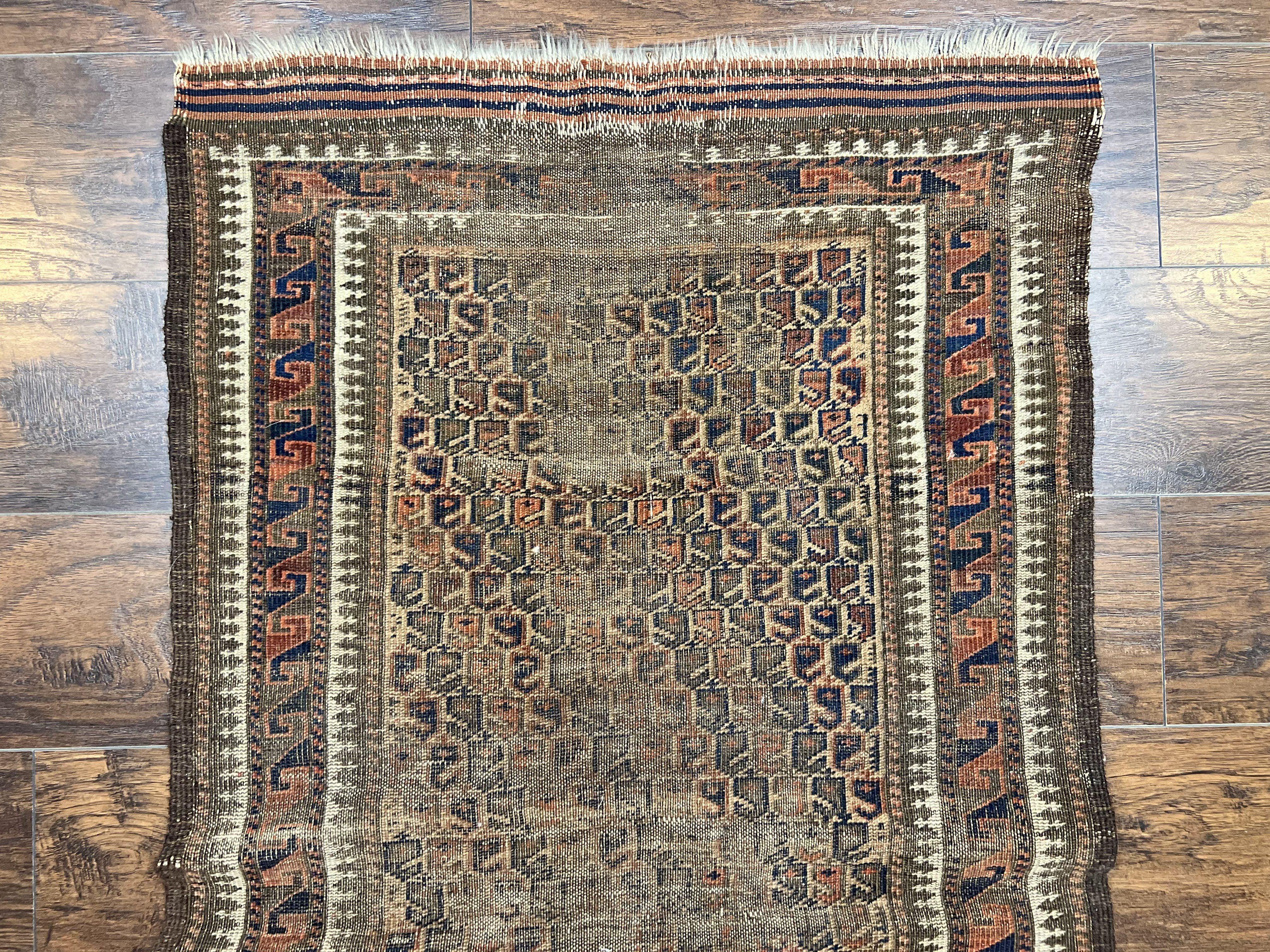 Antique Balouch Rug 3x5, Wool Hand Knotted Carpet, Allover Pattern, Afghan Tribal Rug, Low Pile Distressed Vintage Oriental Carpet - Jewel Rugs