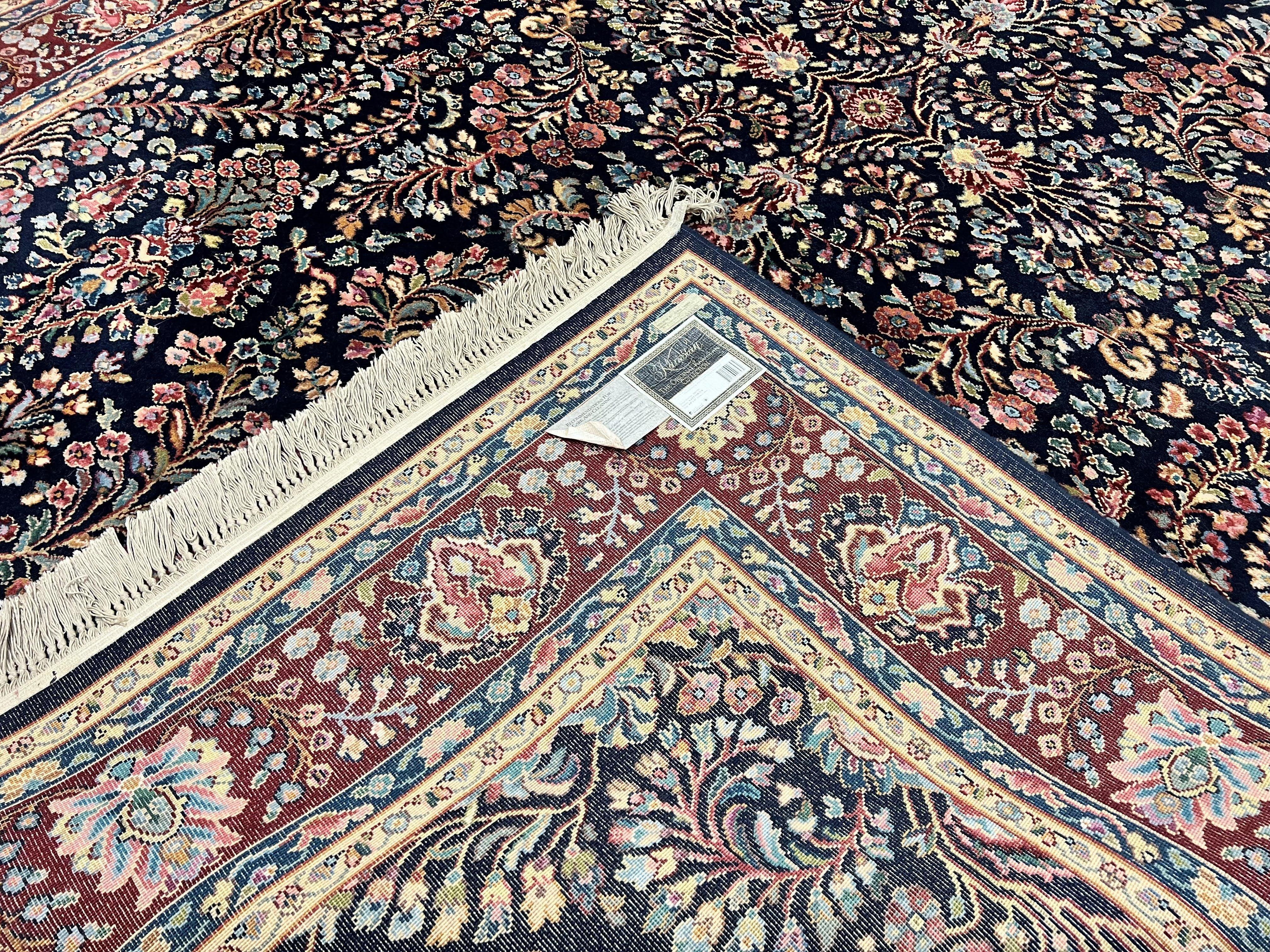 Karastan Rug Navy Sarouk #791, Wool Karastan Area Rug 8.8 x 12, Navy Blue and Red, Vintage Discontinued 700 Series Room Sized Karastan Rug - Jewel Rugs