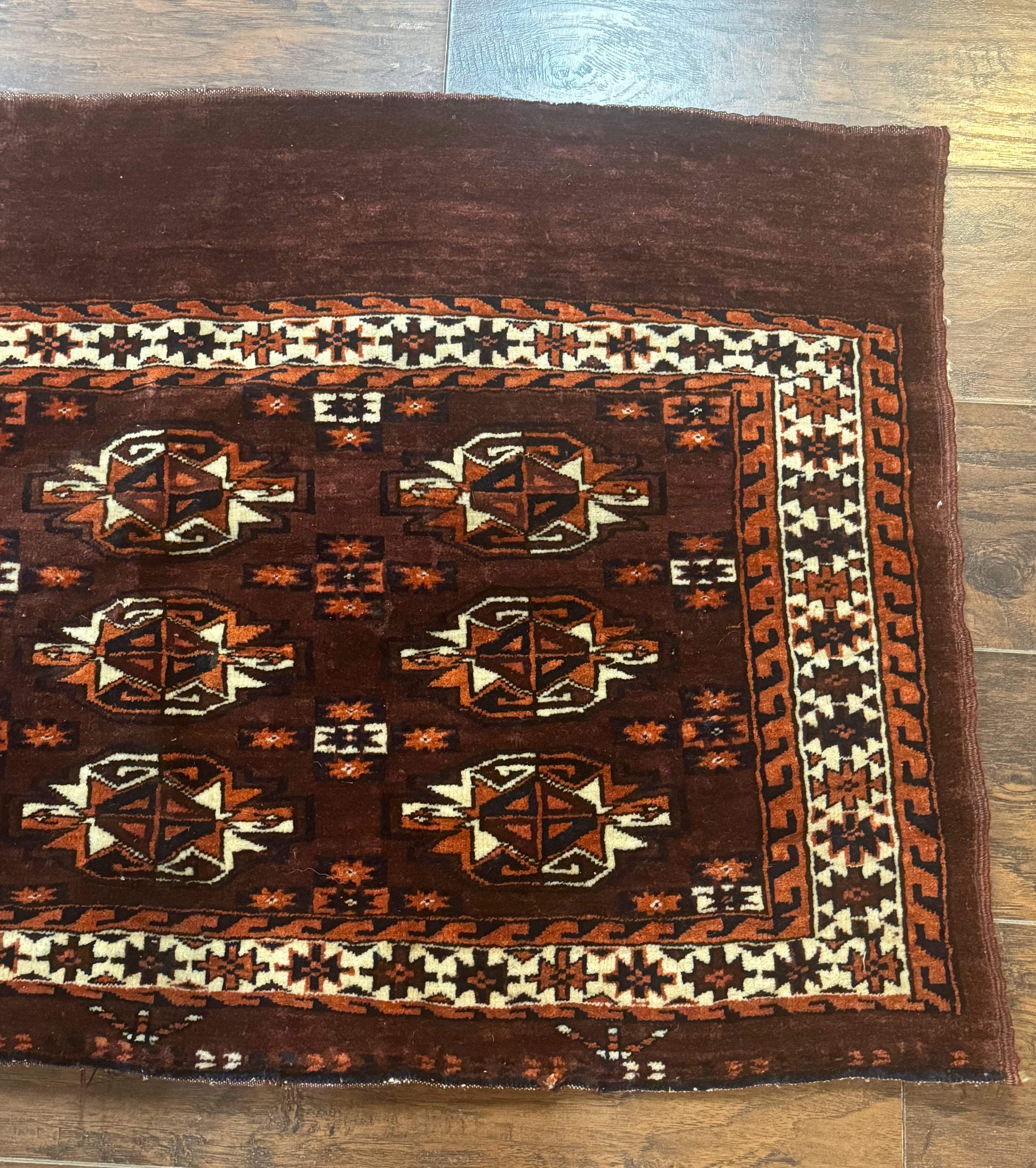 Persian Turkoman Yamud Cushion Cover Rug 3x4 – Burgundy and Ivory, Hand-Knotted Wool Antique - Jewel Rugs