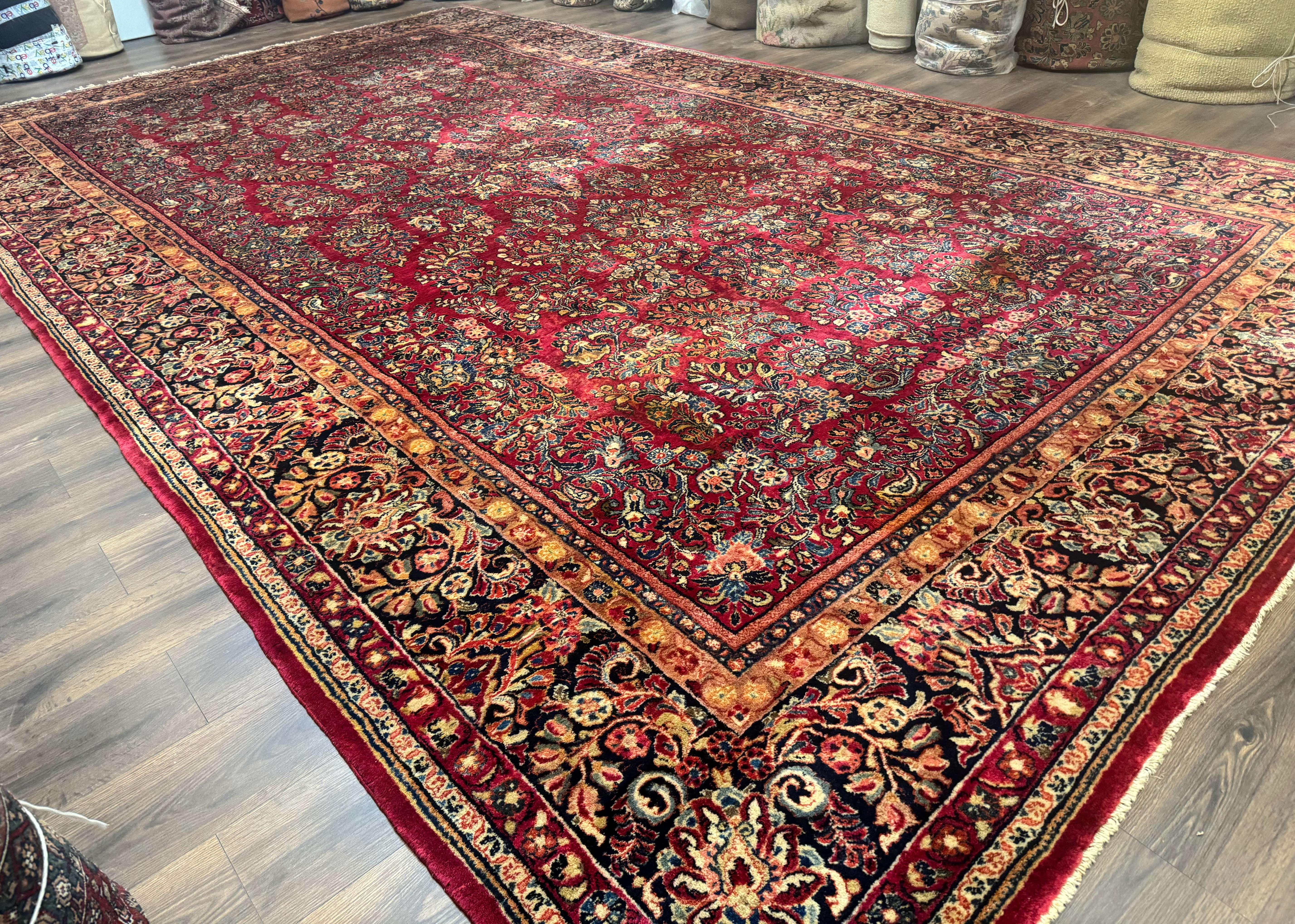 Persian Sarouk Rug 10x18, Palace Size Antique Persian Carpet, Wool, Red, Floral, Handmade Traditional Persian Rug, Extra Large Rug - Jewel Rugs