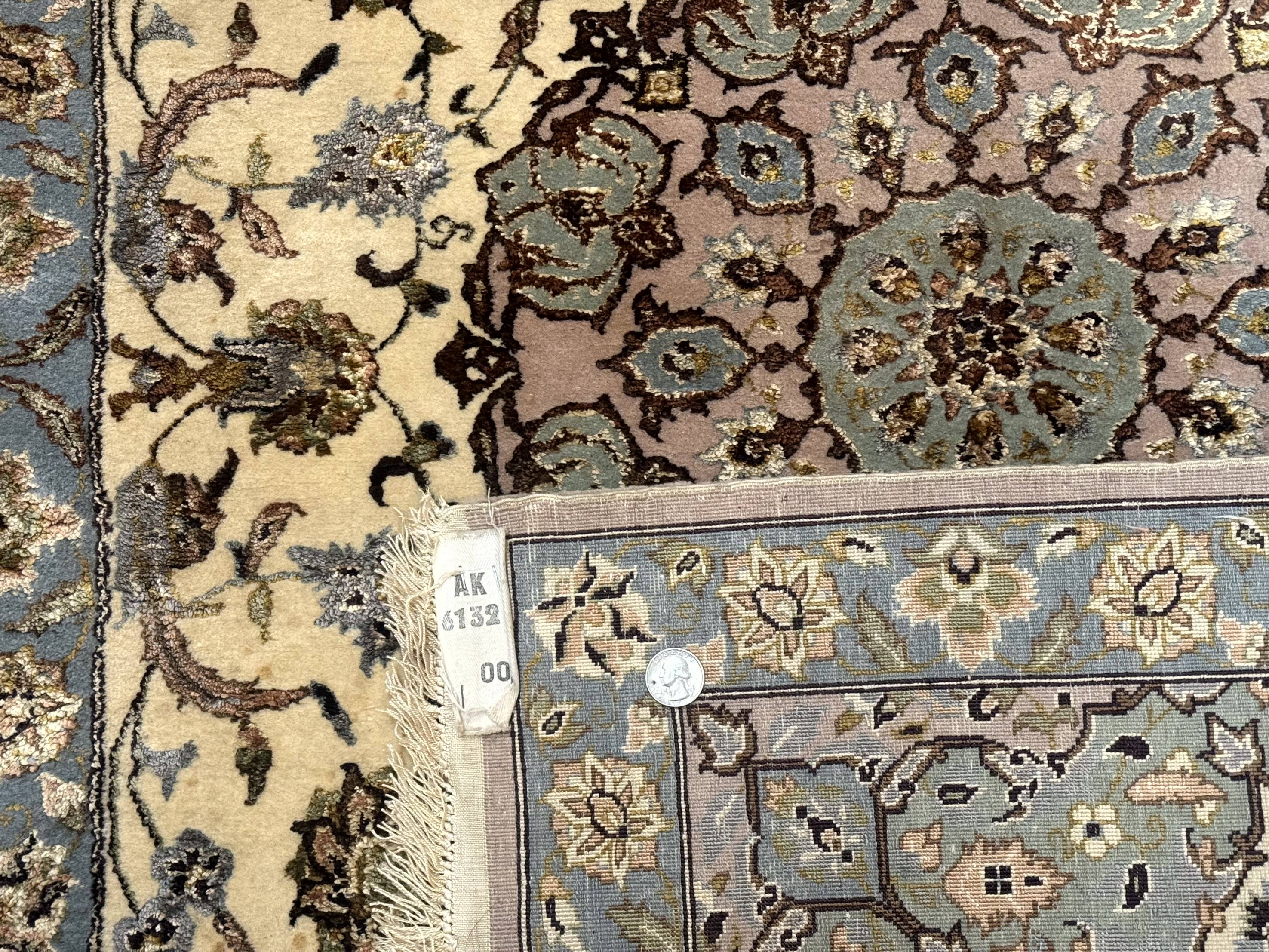 Persian Isfahan Rug 3x5, Fine 310 KPSI, Kork Wool Silk Foundation, Cream & Light Green - Jewel Rugs