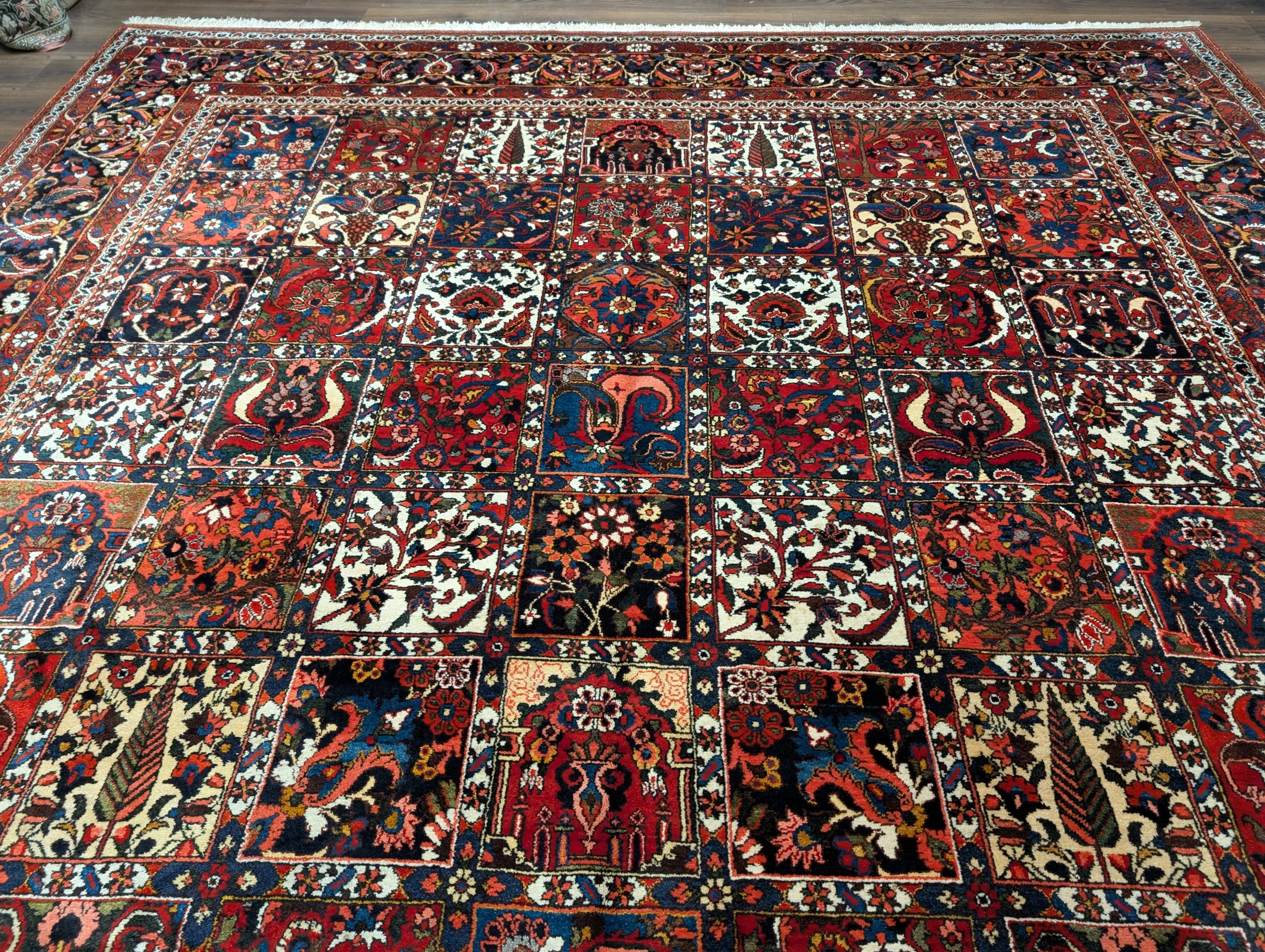 Persian Bakhtiari Panel Design Rug 10x13 – Red, Navy & Ivory, Wool - Jewel Rugs