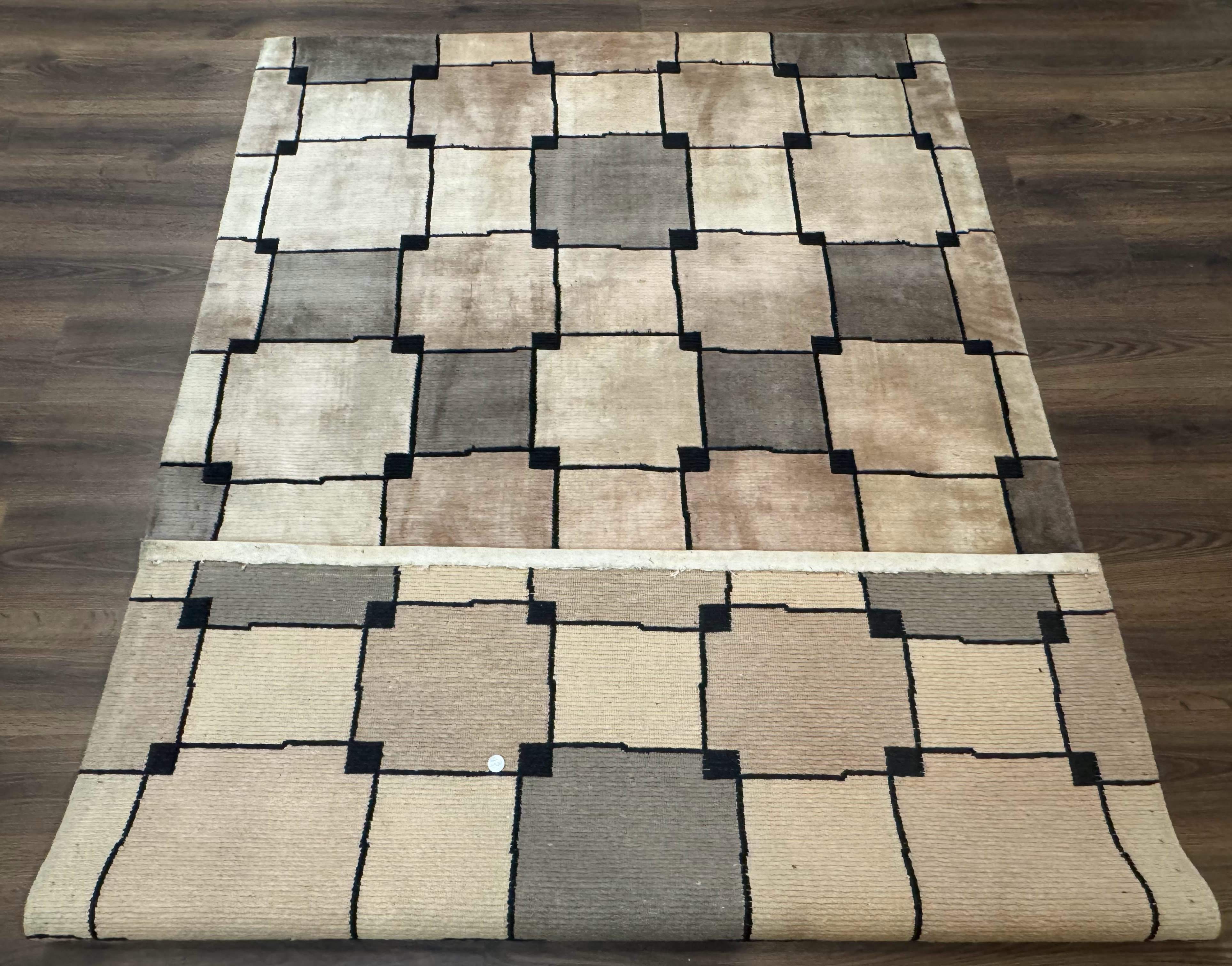 Tibetan Wool Rug 5x8, Contemporary Modern Carpet, Abstract Design, Soft Thick Pile, Pair B - Jewel Rugs