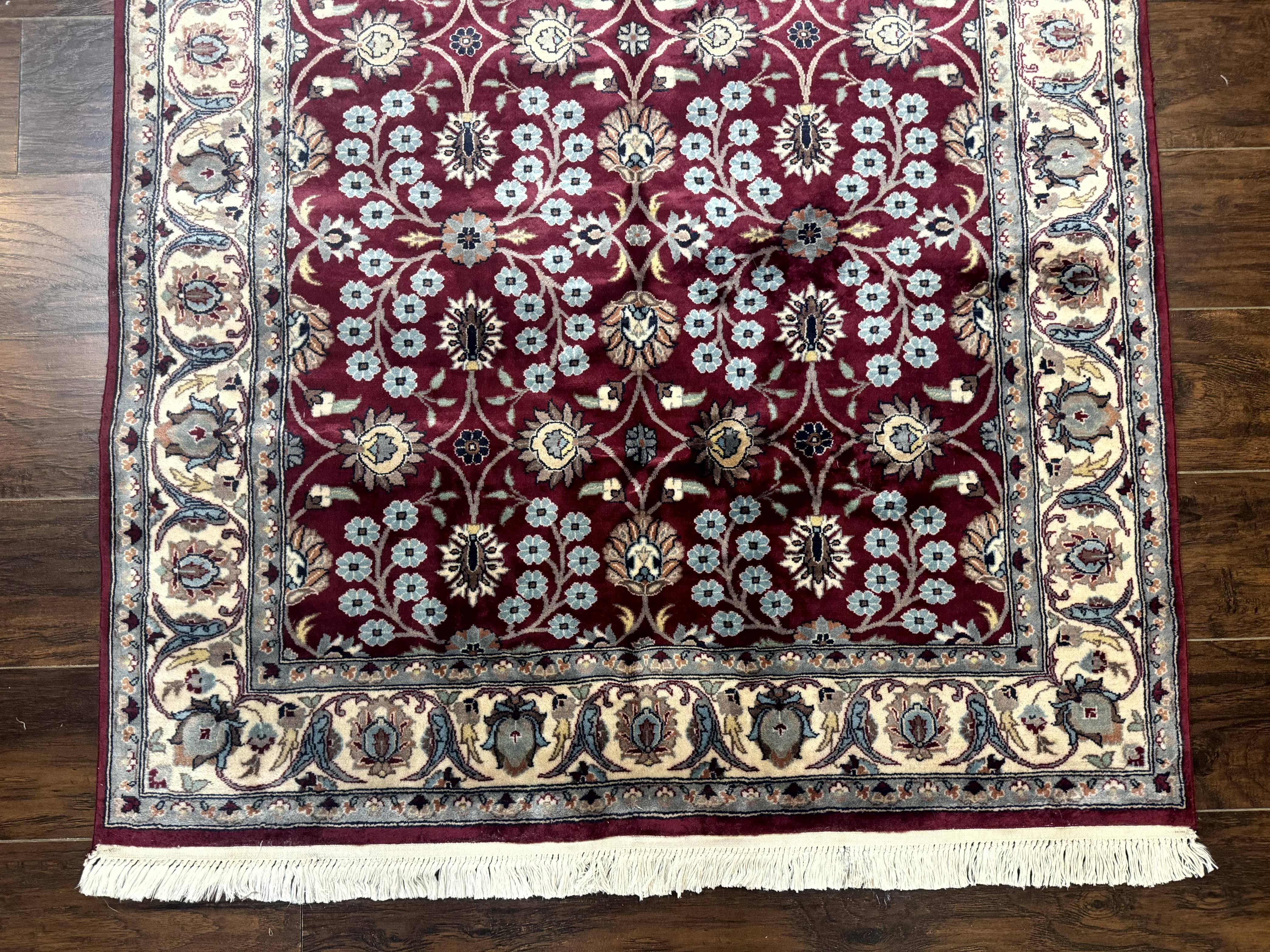 Pak Persian Rug 4x6, Floral Allover, Vintage Wool Carpet, Plum and Ivory - Jewel Rugs