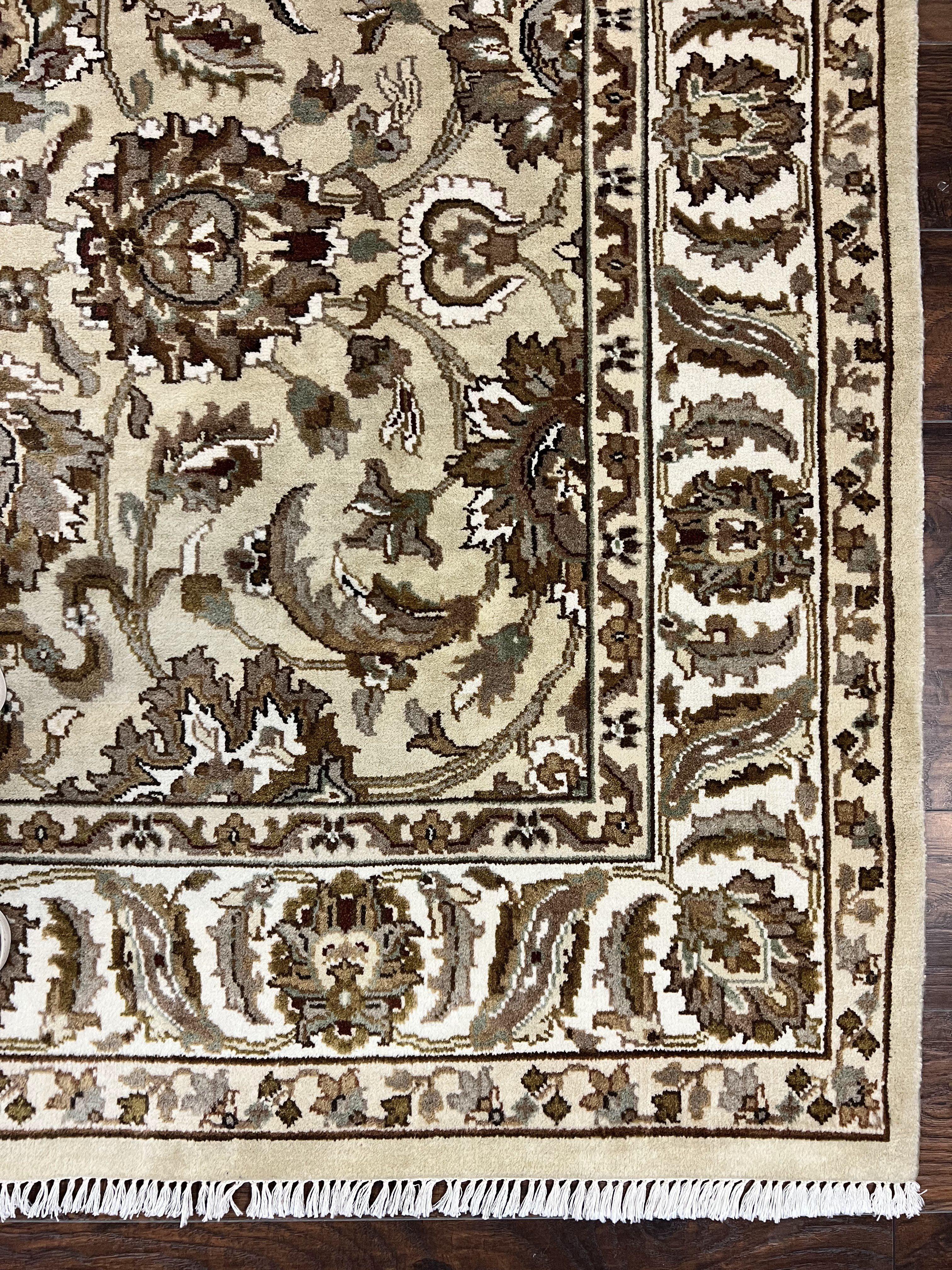 Indo Mahal Rug 6x9, Indian Carpet 6 x 9 ft, Light Green and Ivory, Floral Allover, Wool Oriental Carpet, Traditional Rug, Handmade - Jewel Rugs