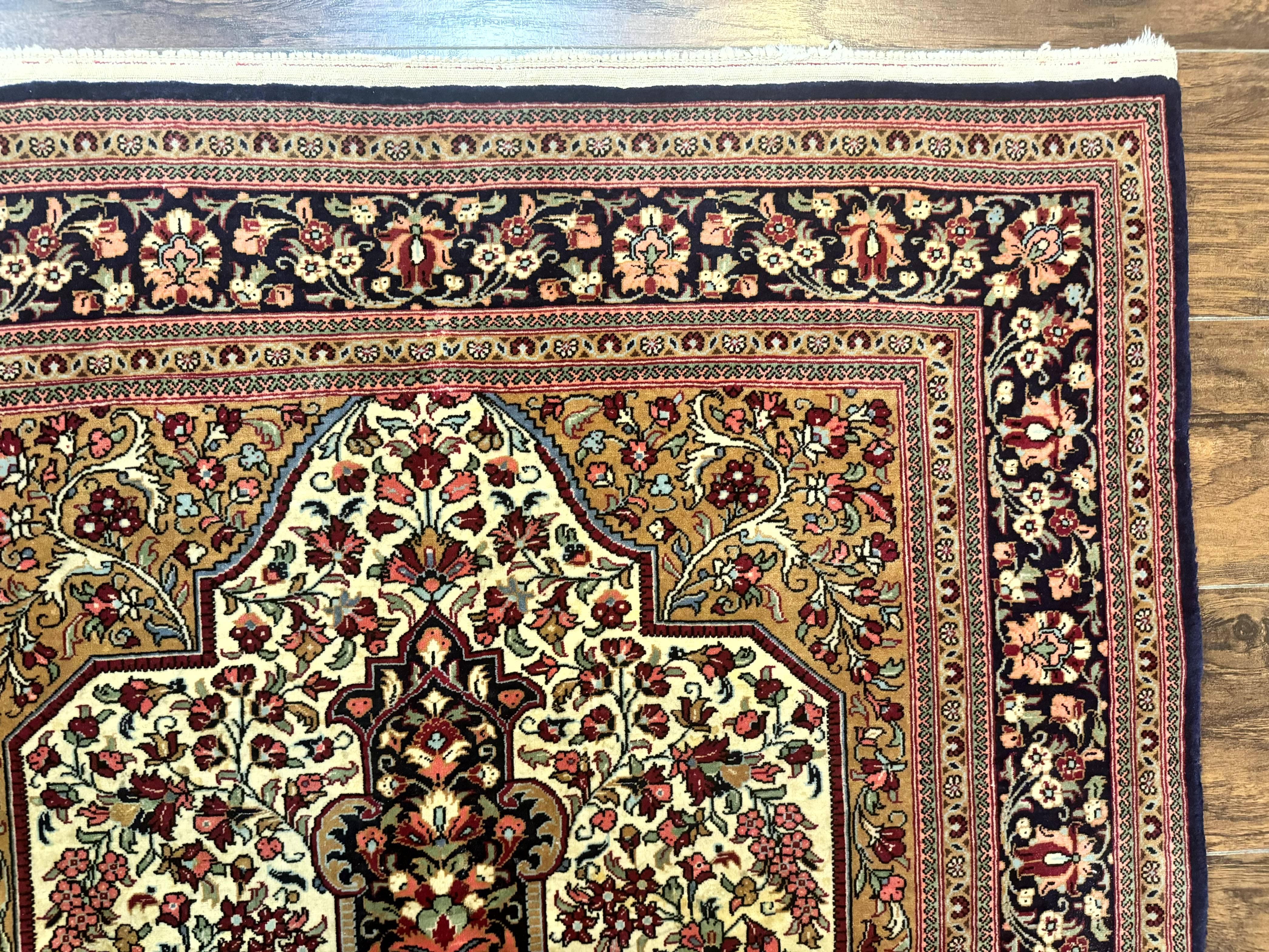Persian Qum Rug 3.6 x 5, Kork Wool, Very Finely Hand Knotted 325 KPSI, Rare, Semi Antique - Jewel Rugs