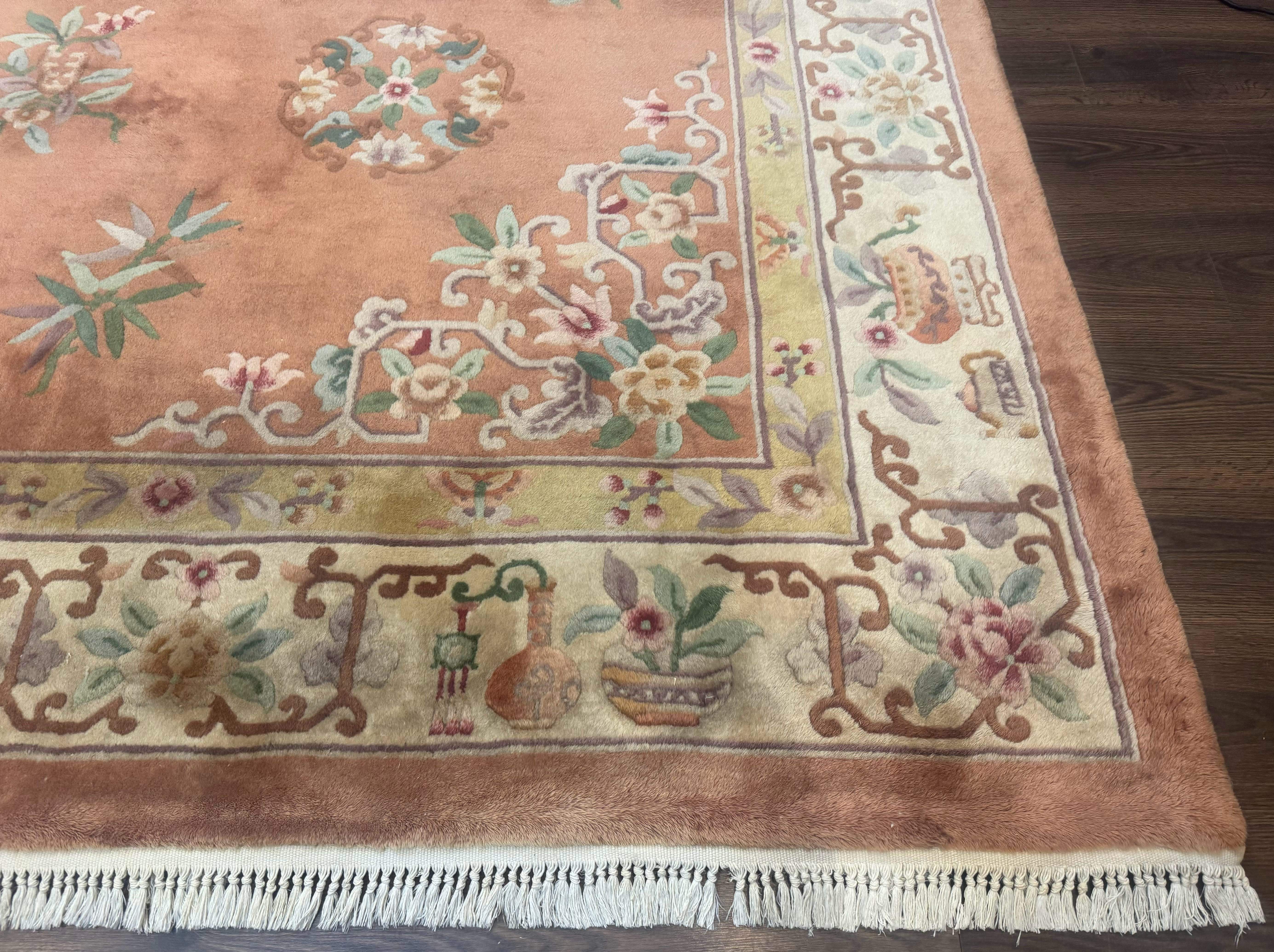 Chinese Wool Rug 9x12 – Apricot-Peach, Hand-Knotted Wool Vintage 90 Line Carpet - Jewel Rugs