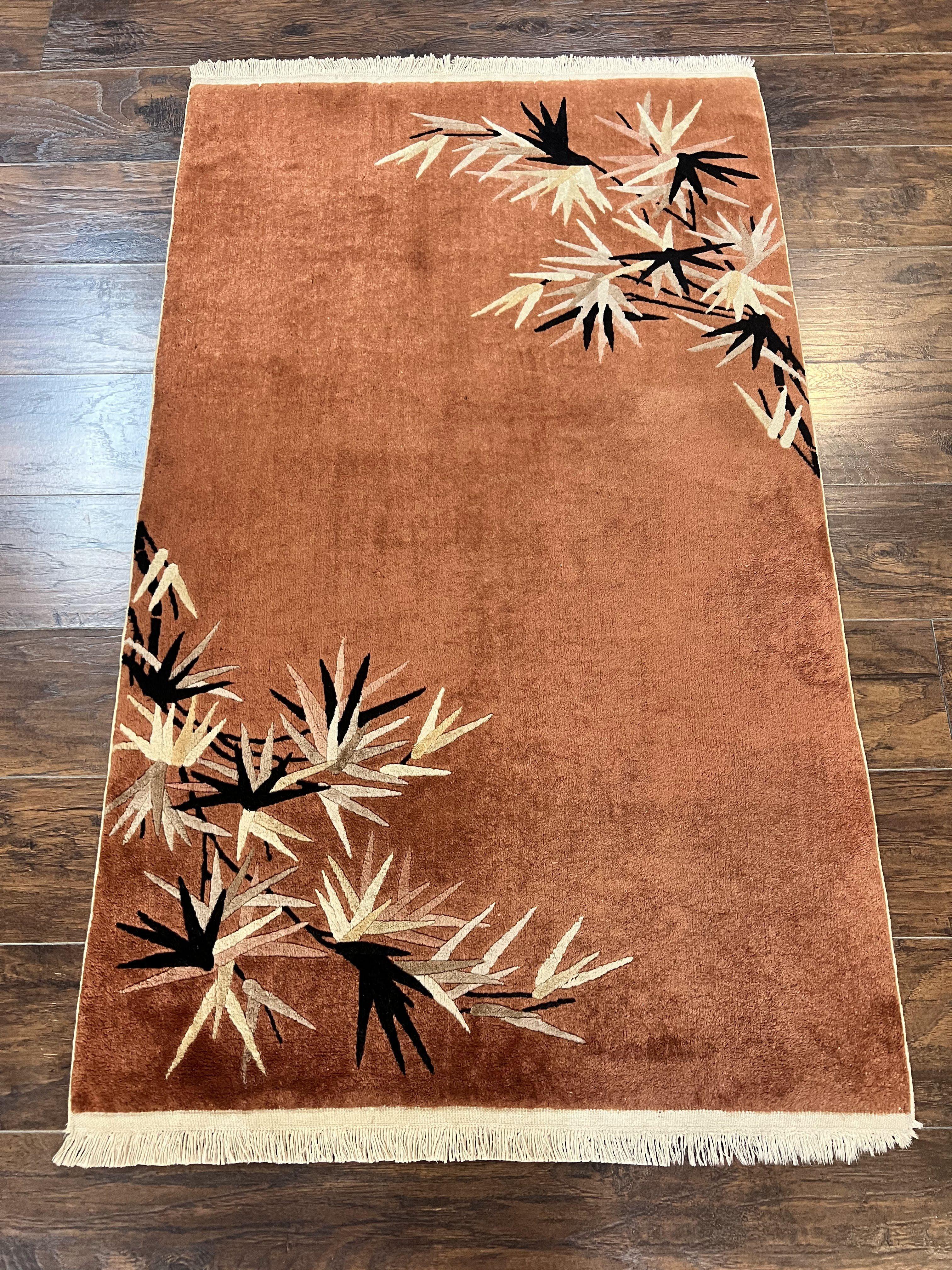 Chinese Art Deco Rug 3x5, Simple Design, Handmade, Vintage, Small Chinese Wool Rug, Red - Jewel Rugs