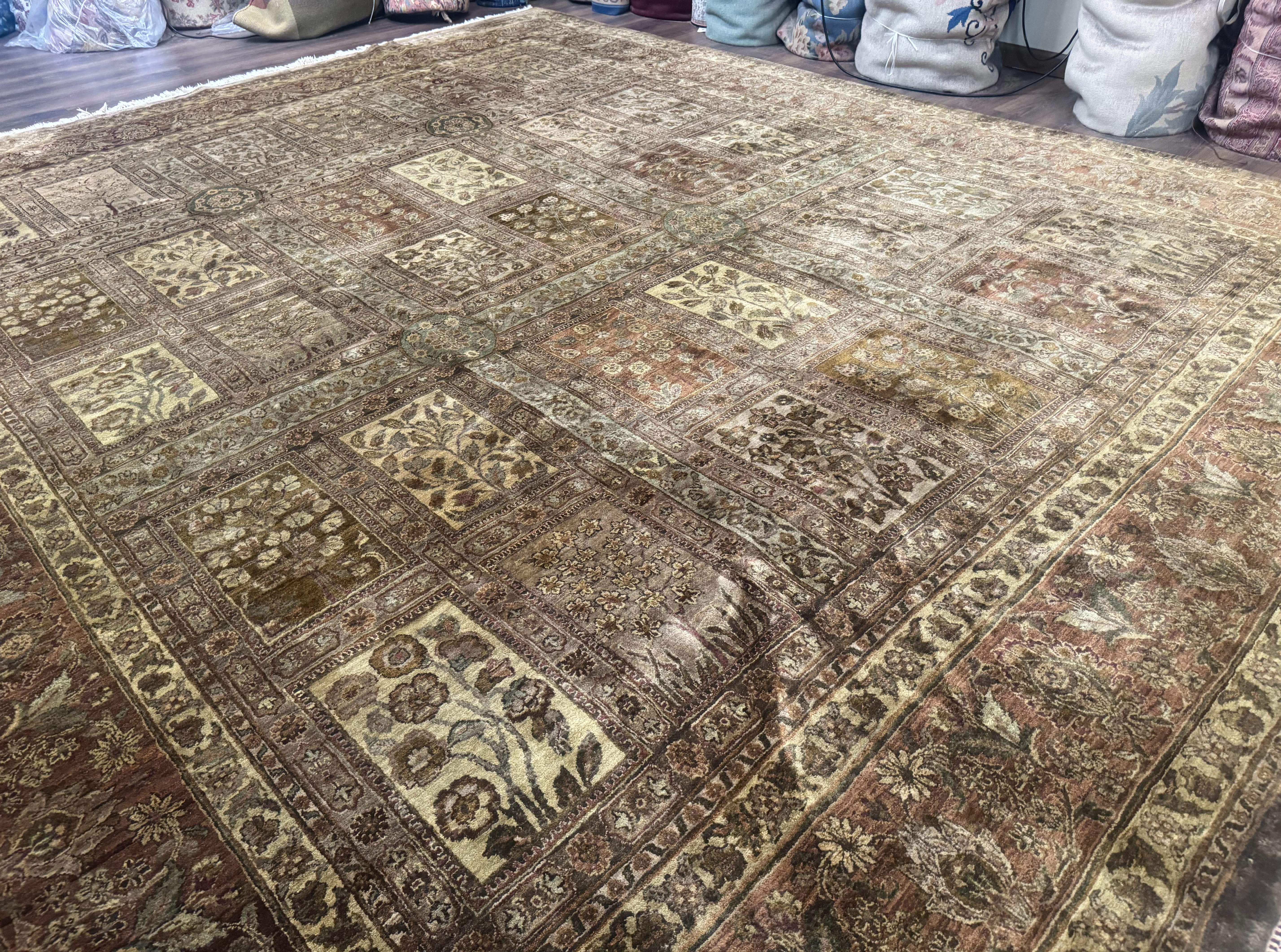 Large Indian Wool Rug 12x14, Wool Handmade Panel Design Carpet, Traditional, Palace Size - Jewel Rugs