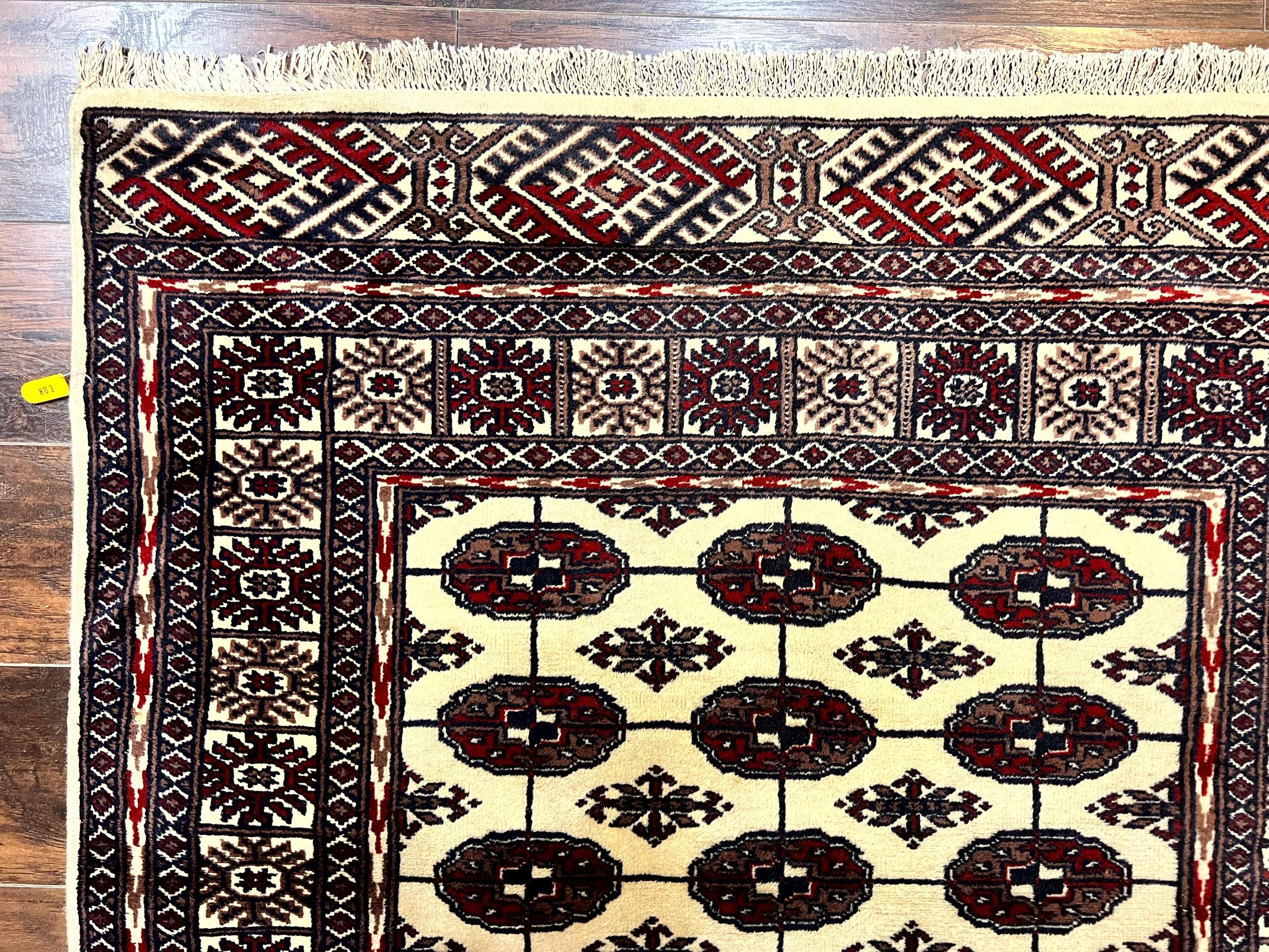 Pakistani Bokhara Rug 4x6, Turkoman Carpet, Vintage Handmade Wool Rug, Ivory - Jewel Rugs