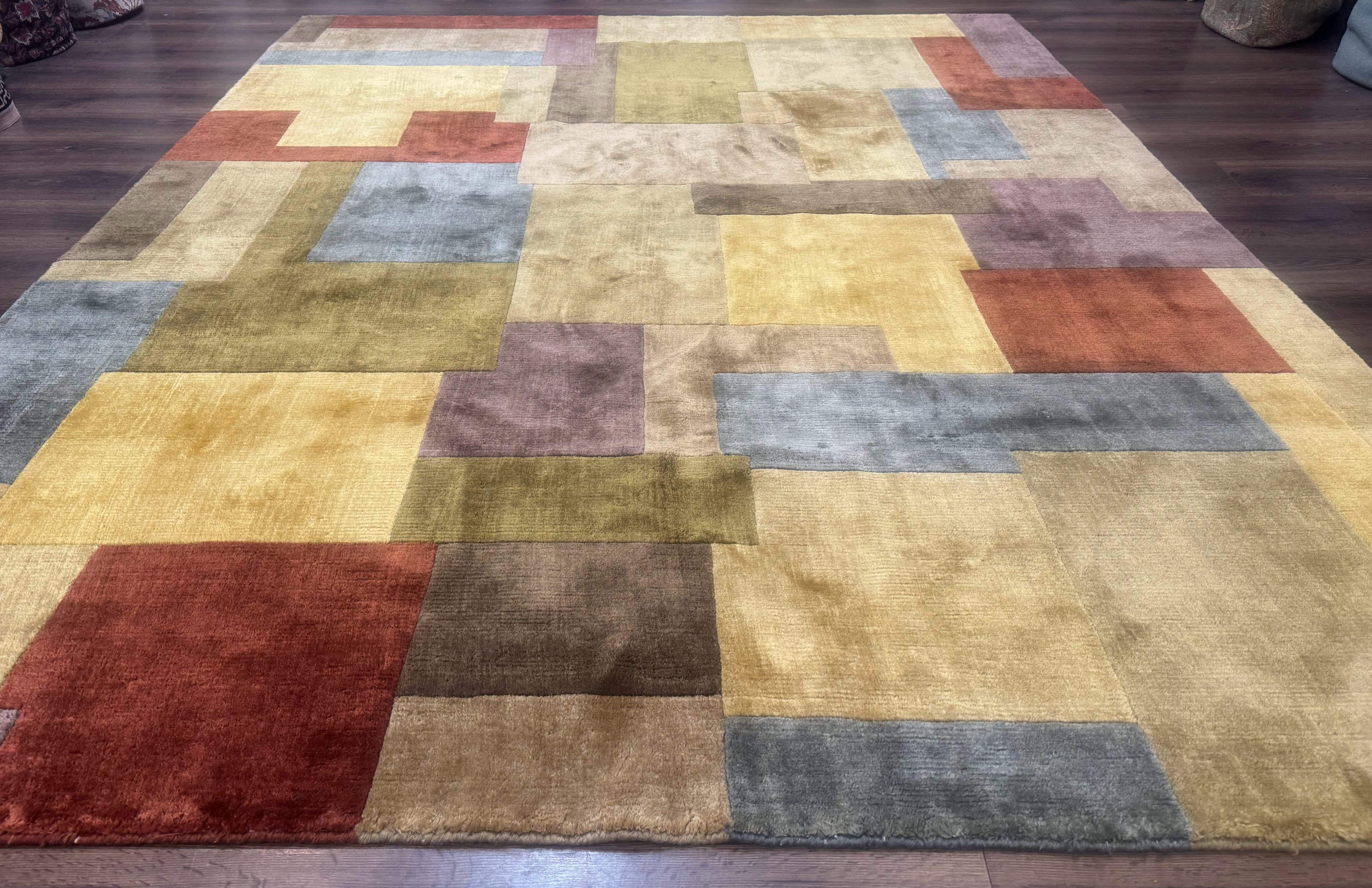 Modern Tibetan Wool Rug 8x10, Multicolor, Thick Pile, Contemporary, Nepali, Handmade - Jewel Rugs