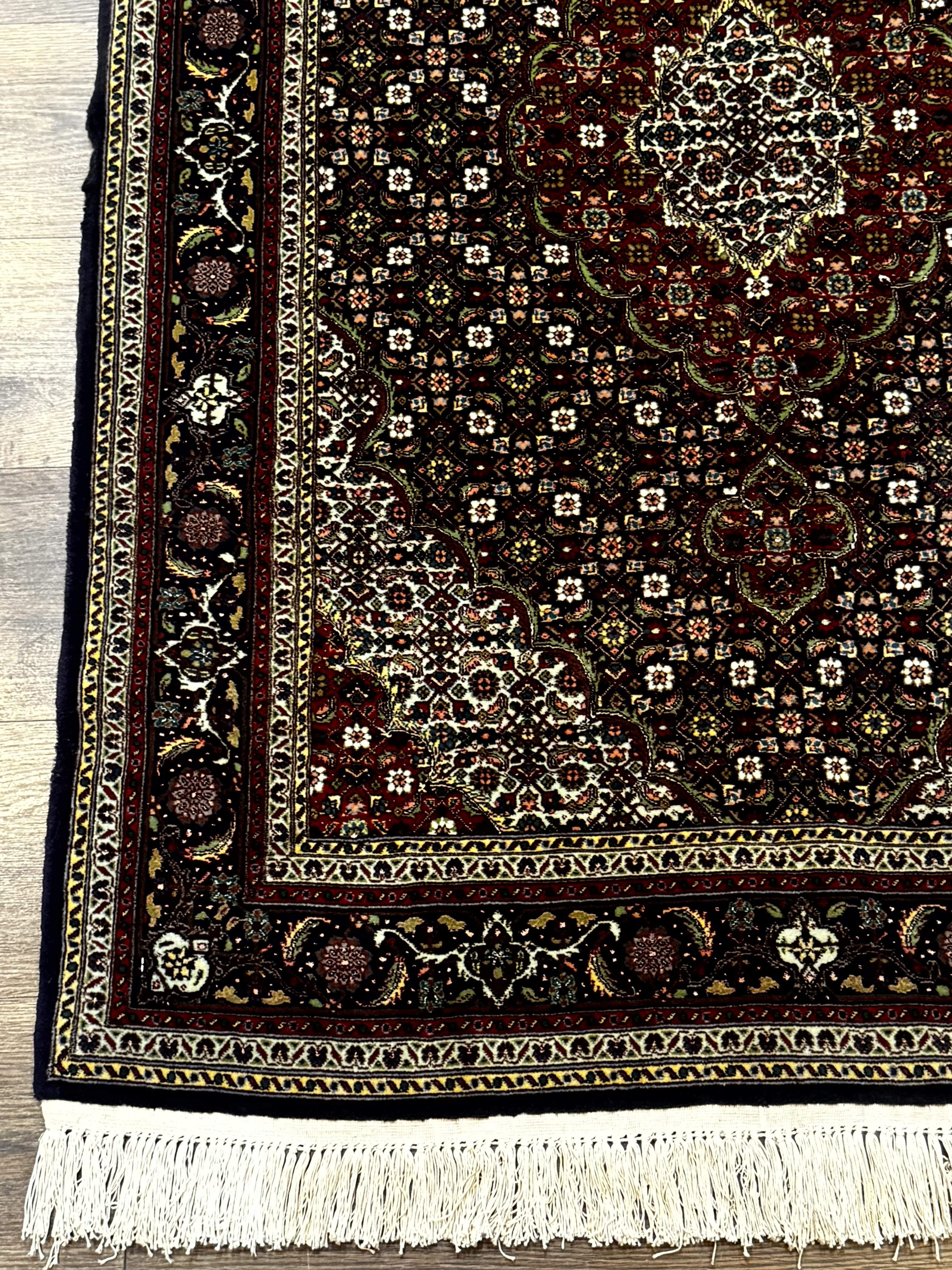 Persian Tabriz Rug 3x5, Wool on Silk Foundation, Very Fine 550 KPSI, Dark Navy Blue - Jewel Rugs
