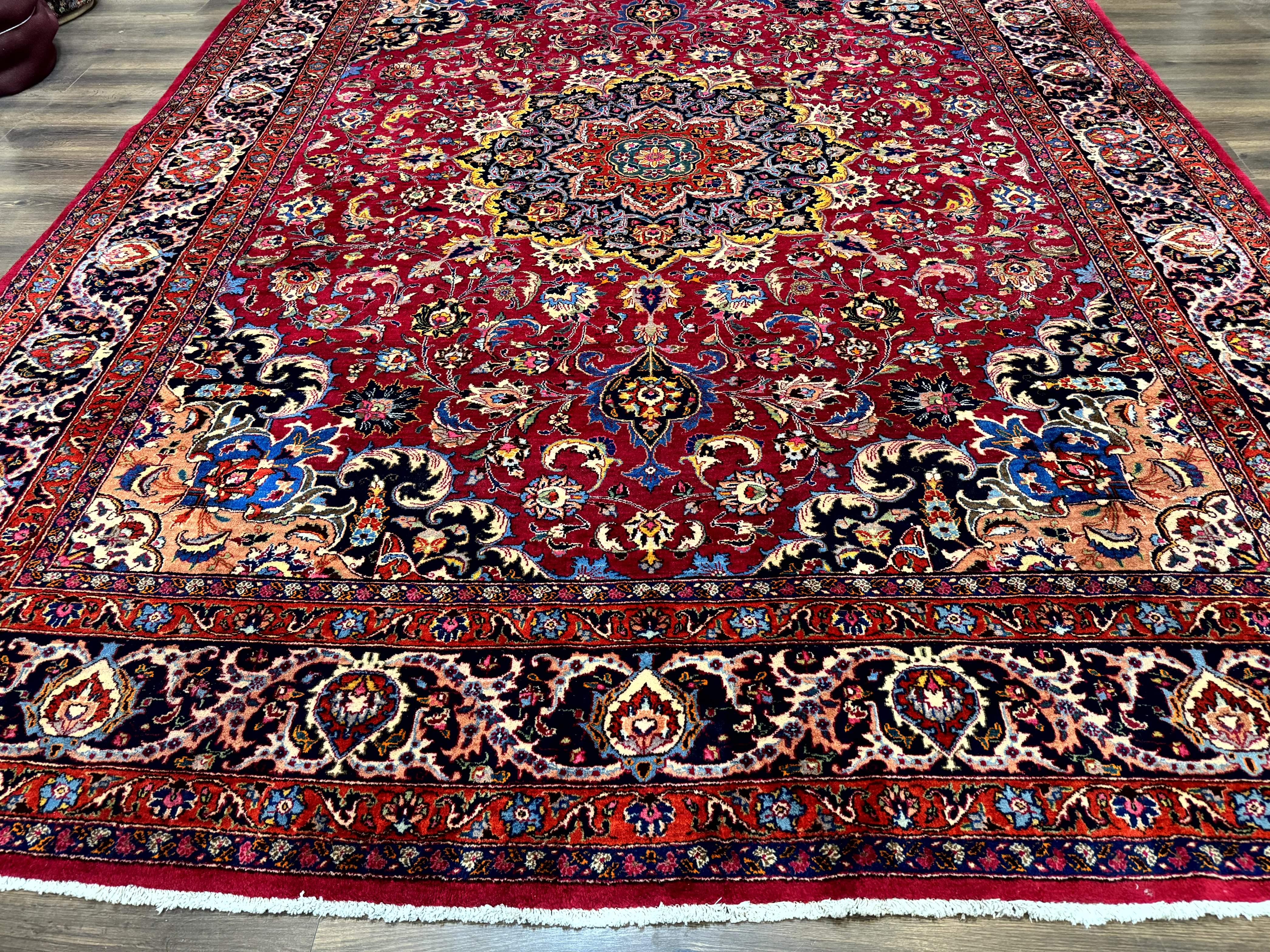 Red Persian Mashad Rug 10x13 - Floral Medallion Signed By Masterweaver - Jewel Rugs