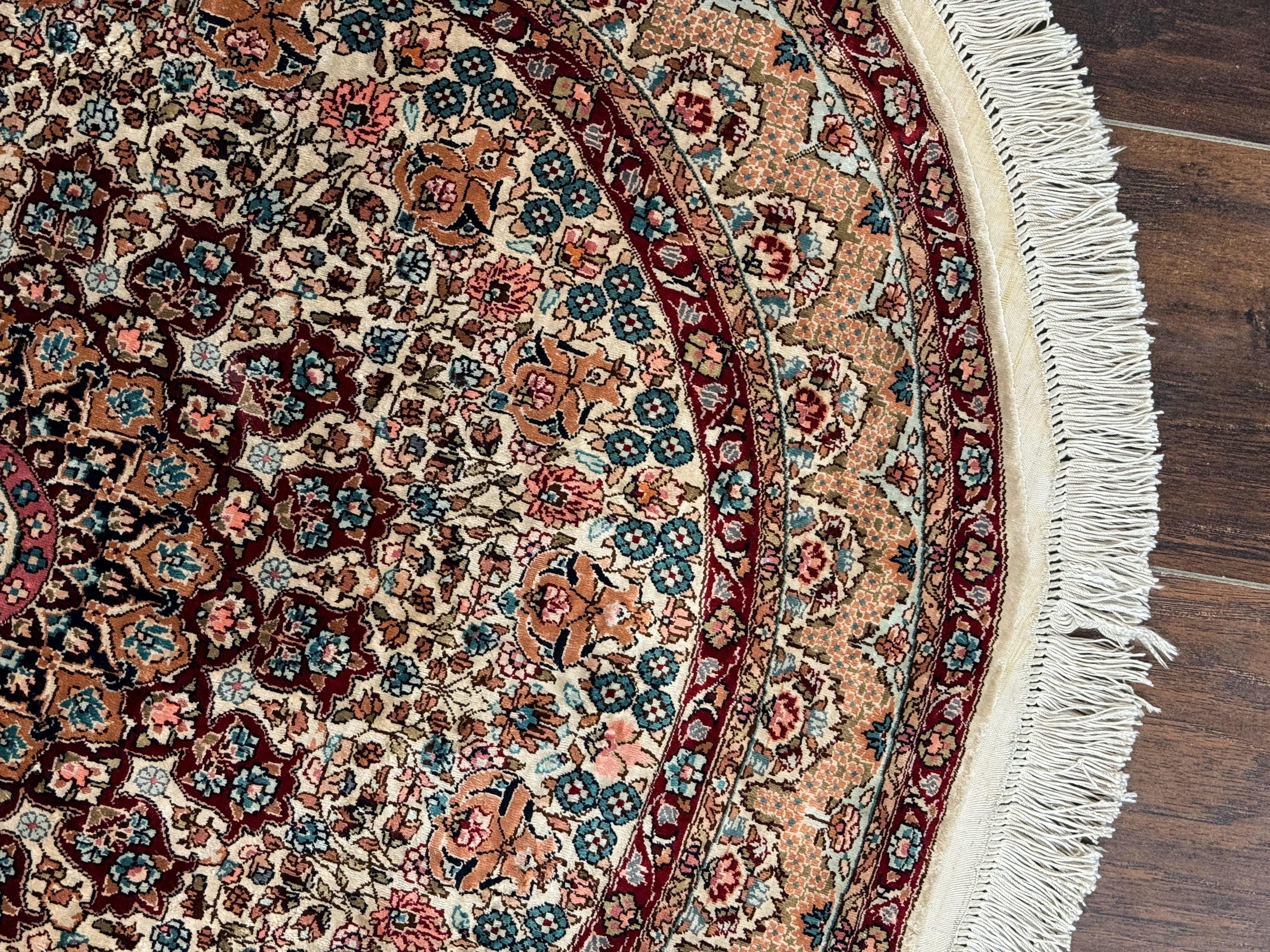 Round Silk Rug 3x3, Extremely Fine 580 KSPI, Sino Persian Round Handmade Carpet, Silk on Silk - Jewel Rugs