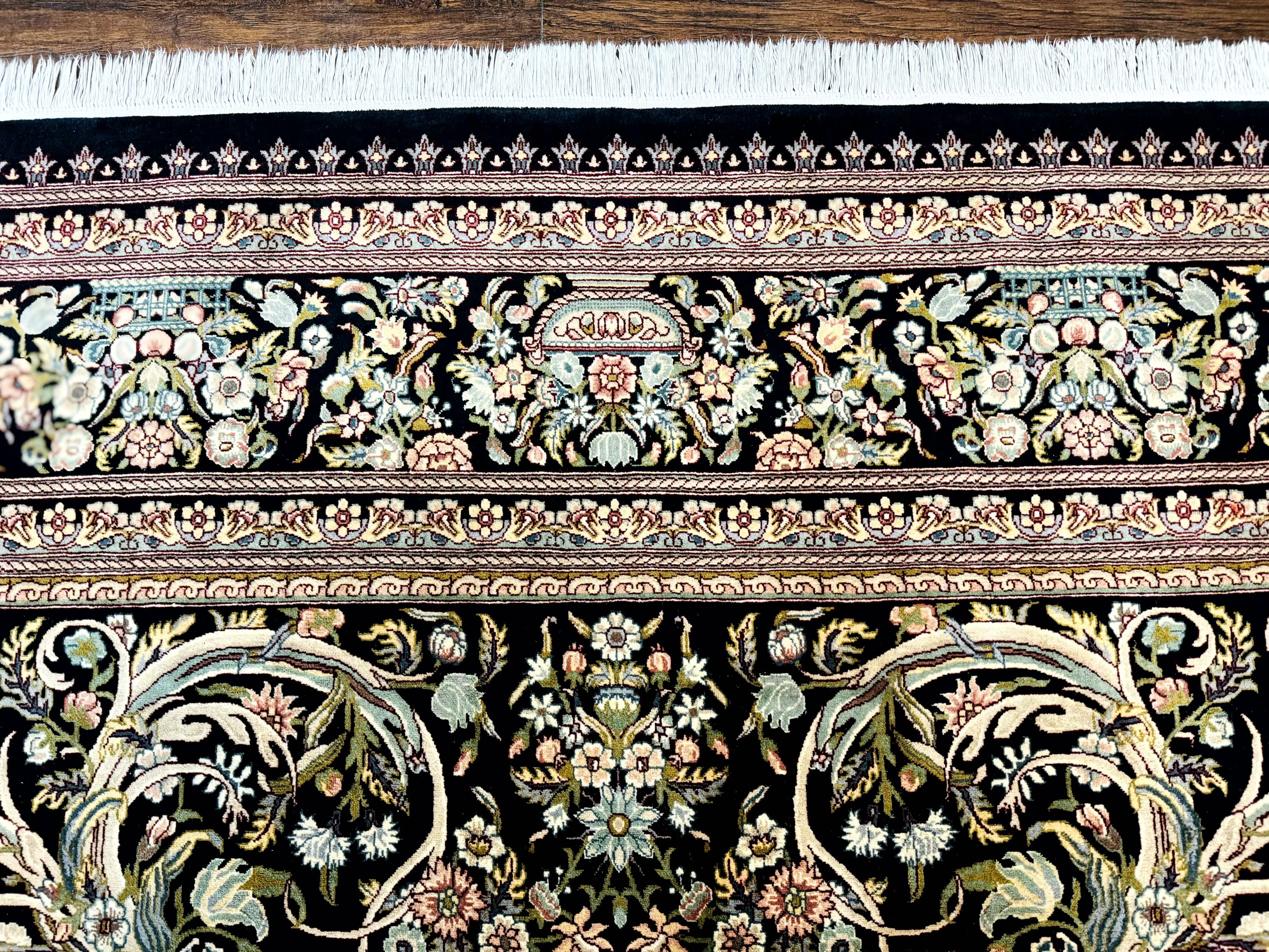 Pak Persian Rug 9x12, Highly Detailed Fine 260 KPSI, Floral, Handmade Traditional Carpet, Black - Jewel Rugs