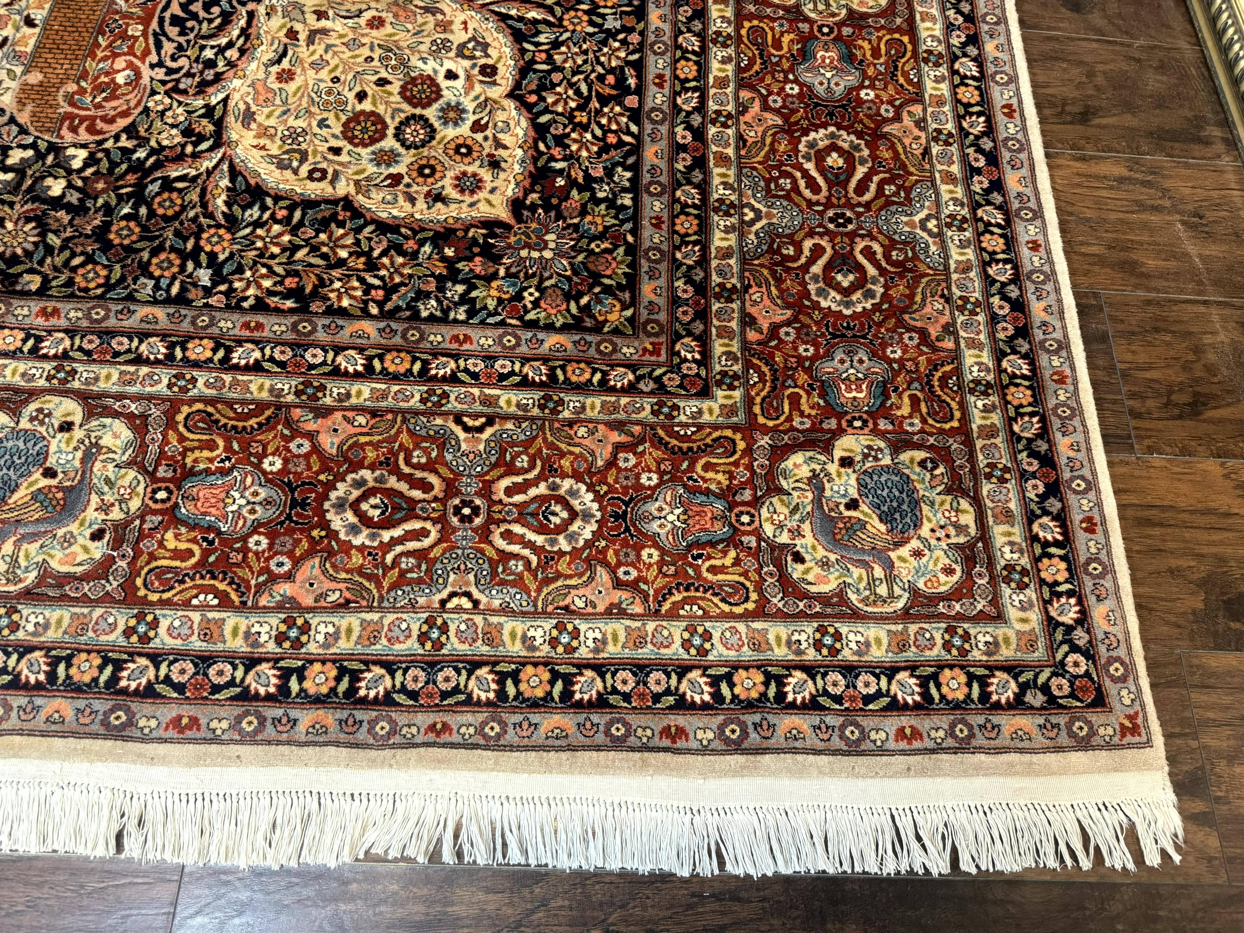 Wonderful Pak Persian Rug 9x12, Very Fine 260 KPSI, Floral Peacocks, Handmade Vintage Wool Rug - Jewel Rugs