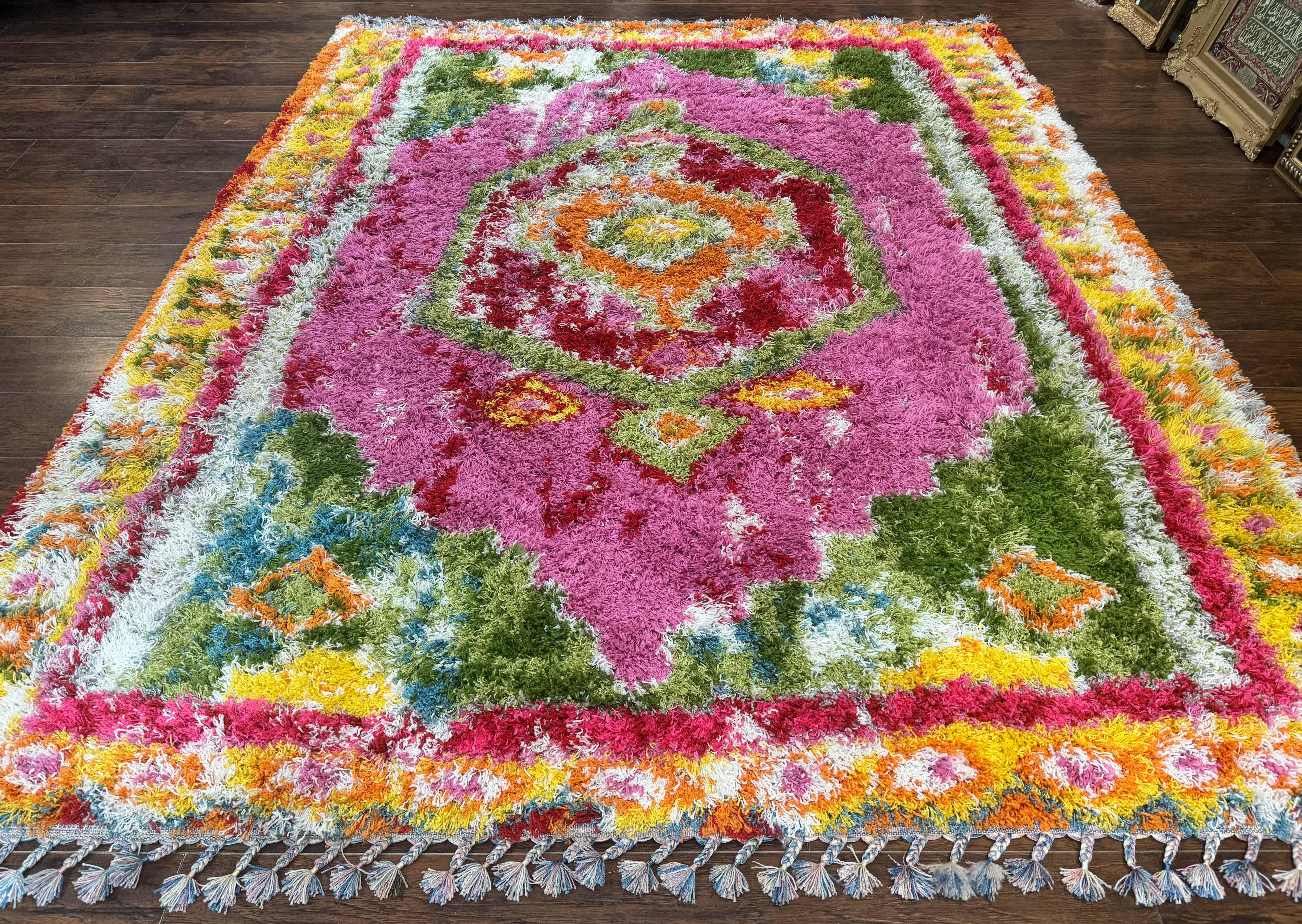 Colorful Shag Rug 8x10, Fuchsia and Multicolor - Jewel Rugs