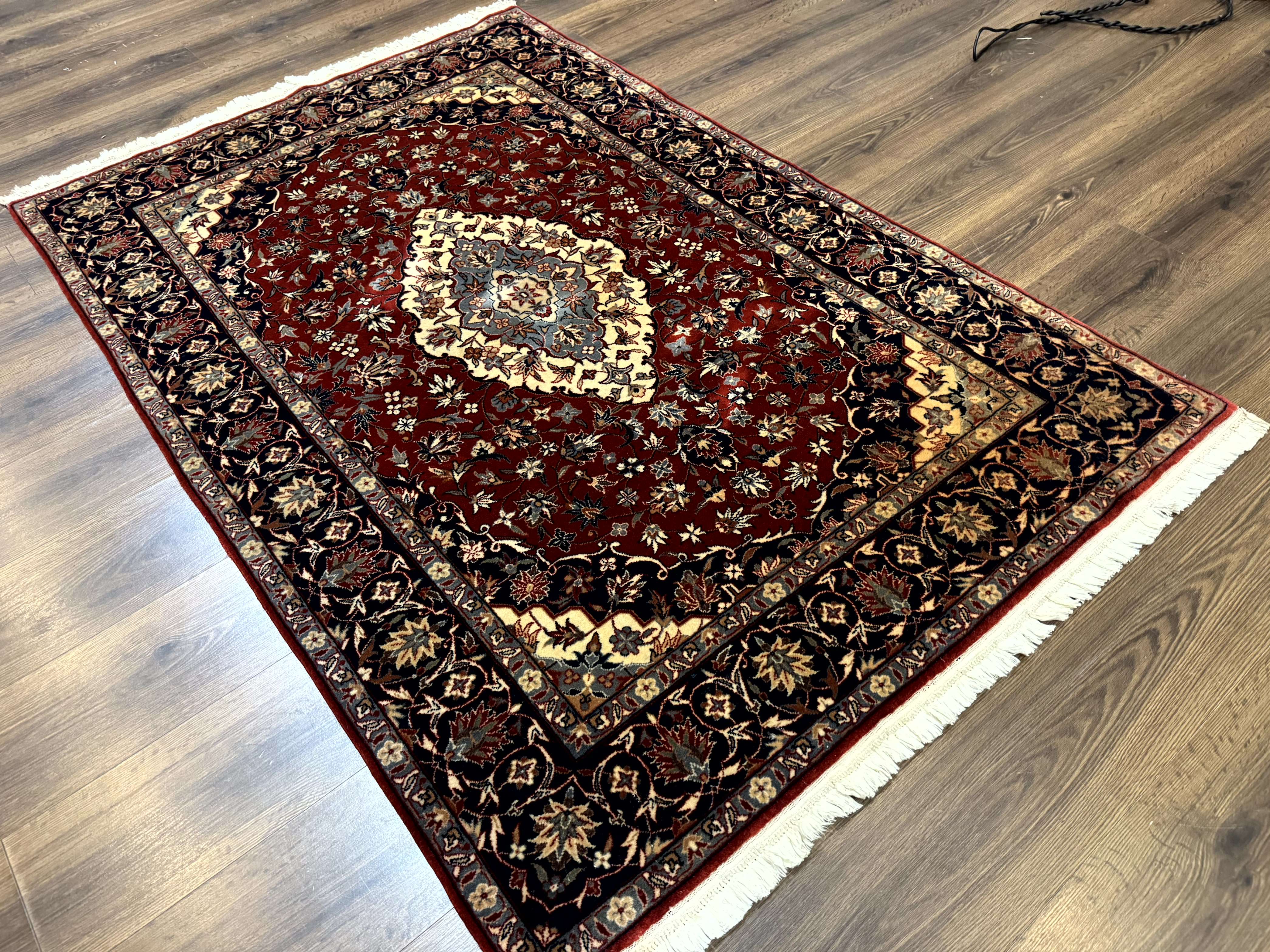 Sino Persian Rug 4x6, Traditional Wool Hand Knotted Carpet, Red Navy Blue, 225 KPSI - Jewel Rugs