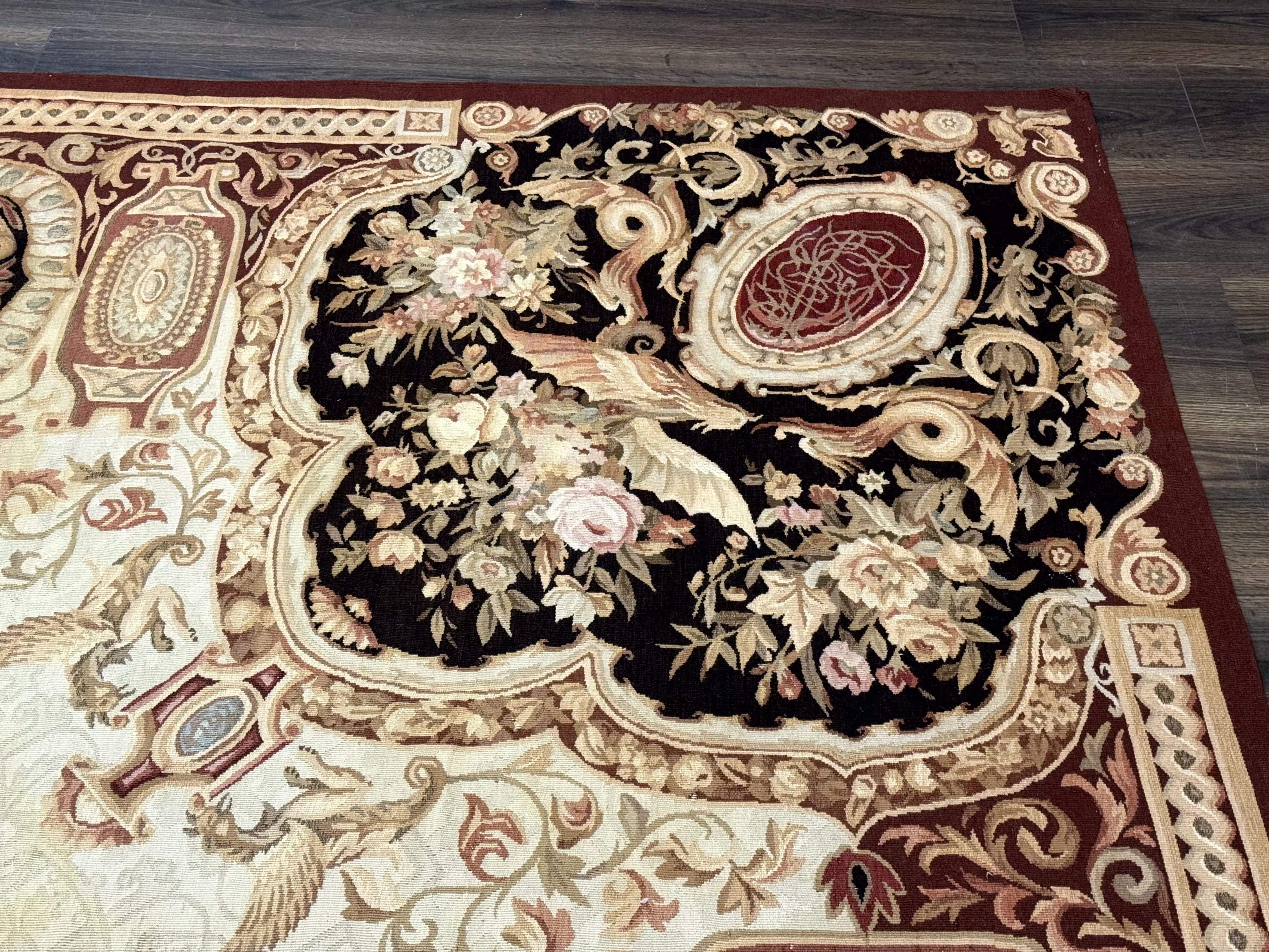 French Aubusson Rug 9x12 - European Design Flatweave Carpet - Jewel Rugs